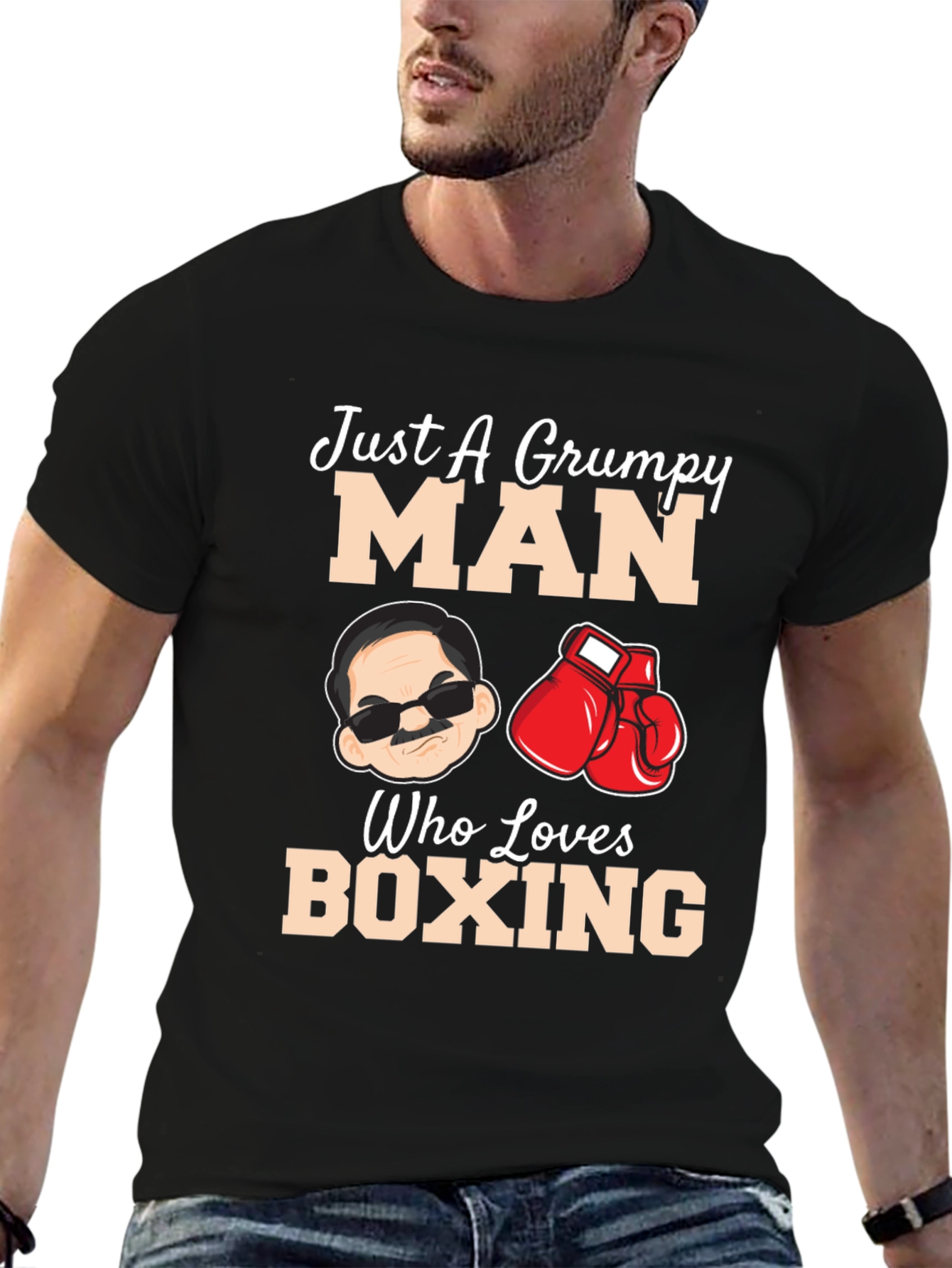Black Grumpy Man Boxing Lover Graphic T-Shirt view 6