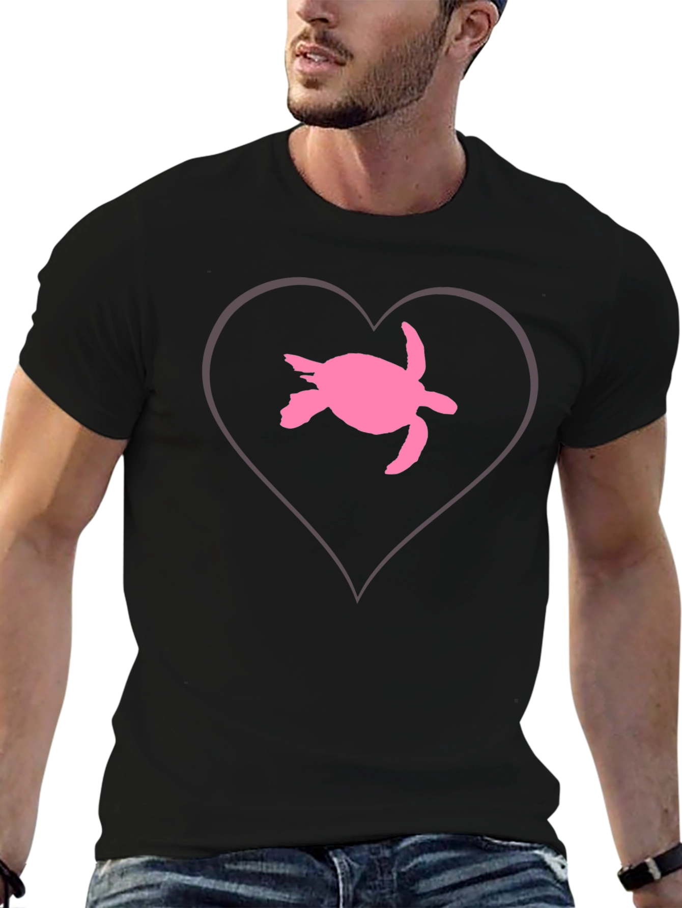 Black Sea Turtle Heart T-Shirt - Black Cotton view 6