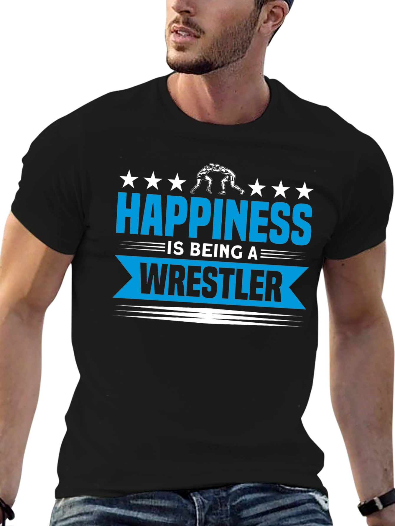 Black Happiness is Being a Wrestler Black T-Shirt view 6