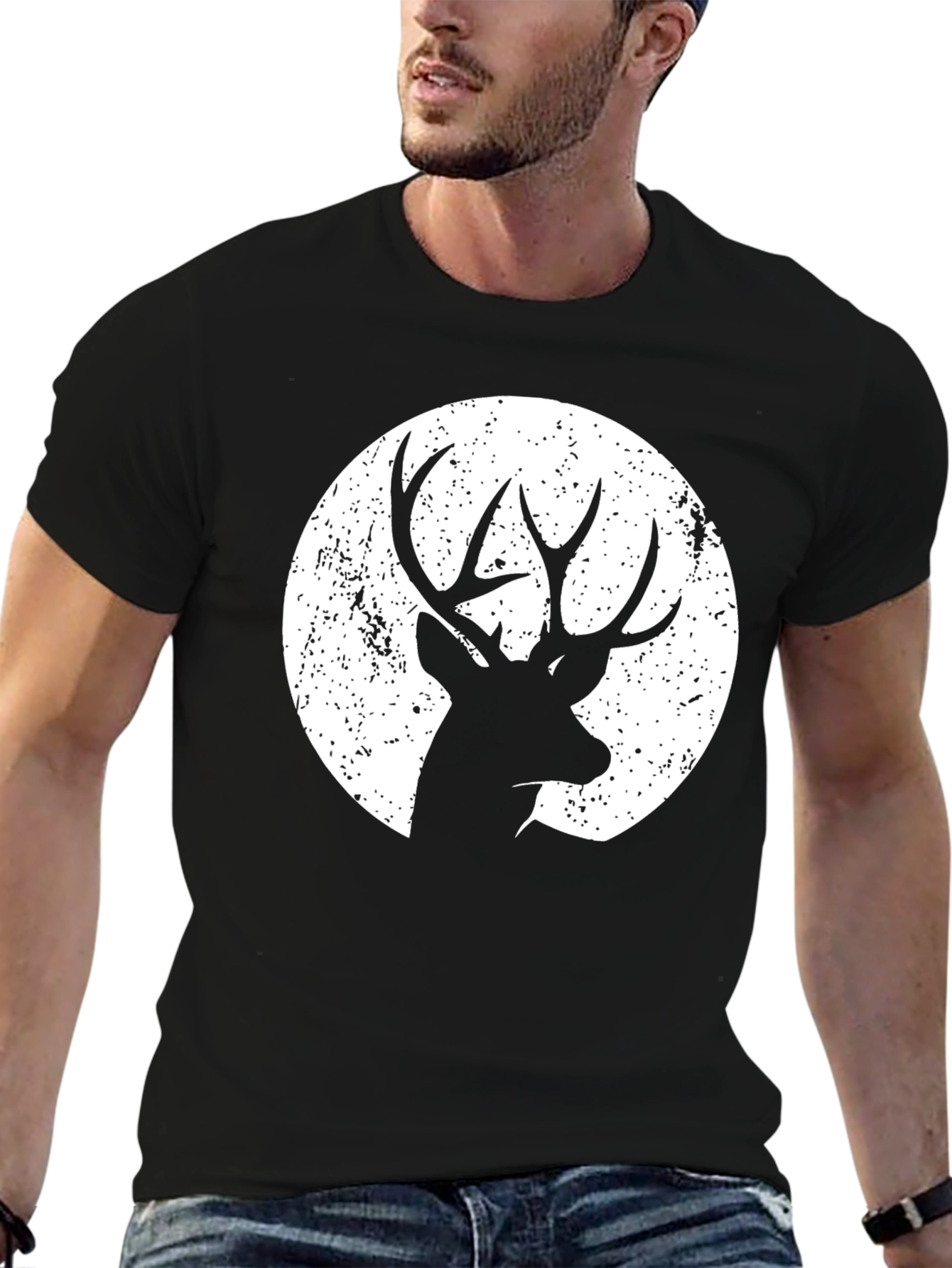 Black Deer Silhouette Graphic Tee - Black Cotton Blend view 6