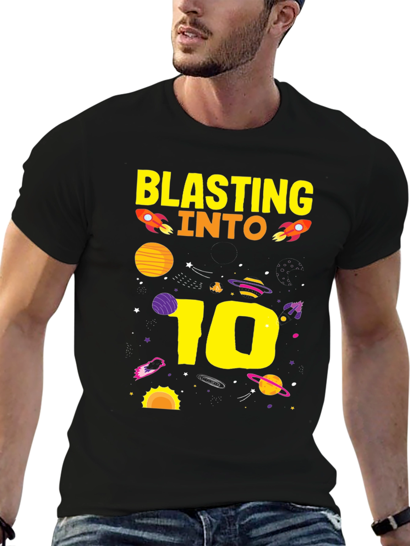 Black Blasting Into 10th Birthday T-Shirt view 6