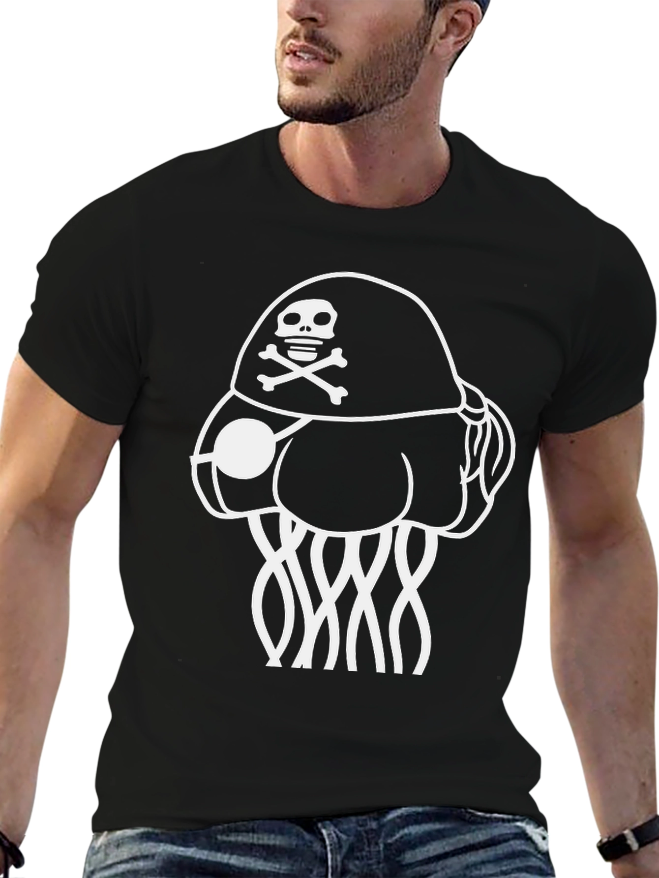 Black Pirate Jellyfish Graphic Tee - Black Cotton Comfort view 6