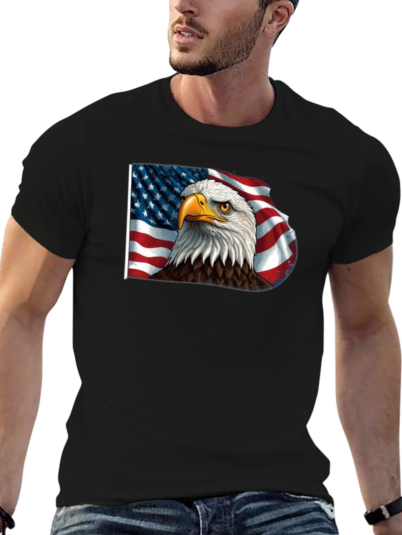 Black American Eagle Flag Graphic Tee - Patriotic Style view 6