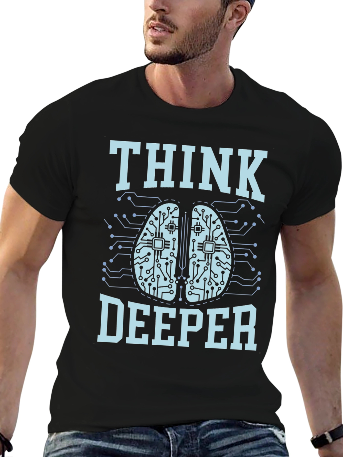 Black Think Deeper Graphic Tee - Black Cotton T-Shirt view 6
