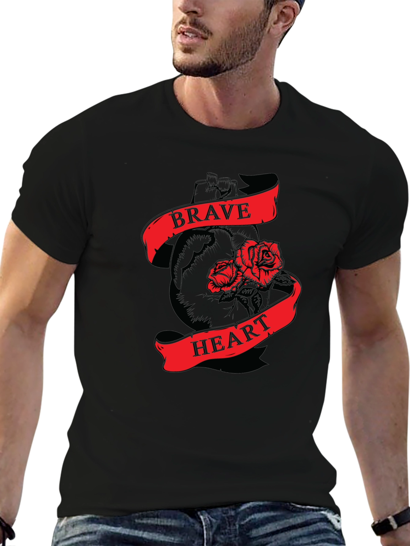 Black Brave Heart Graphic Tee - Men's Short Sleeve T-Shirt view 6