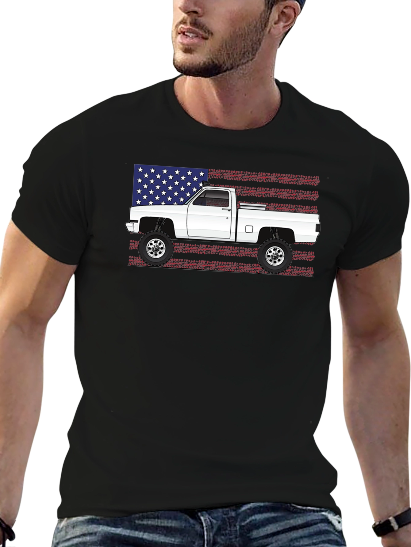 Black American Truck T-Shirt - Patriotic Design view 6