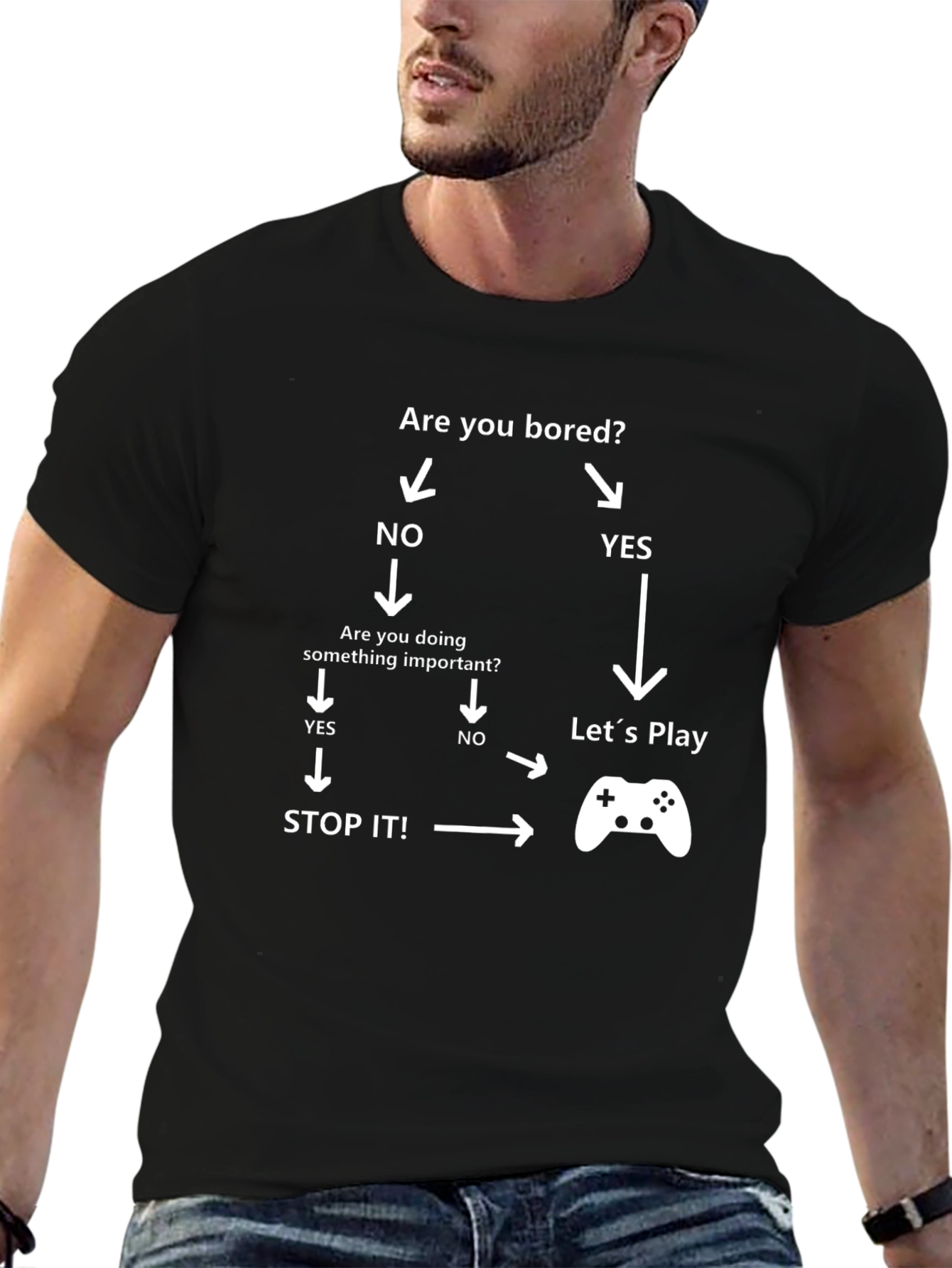 Black Funny Gamer T-Shirt - Are You Bored? Play! view 6