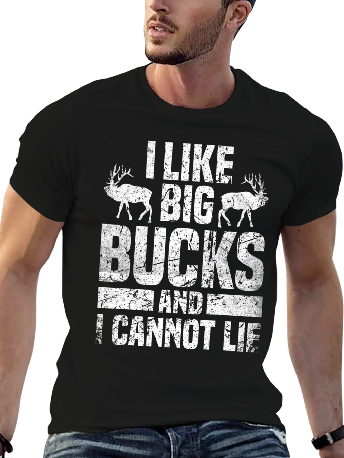 Black I Like Big Bucks Men's Graphic T-Shirt view 6