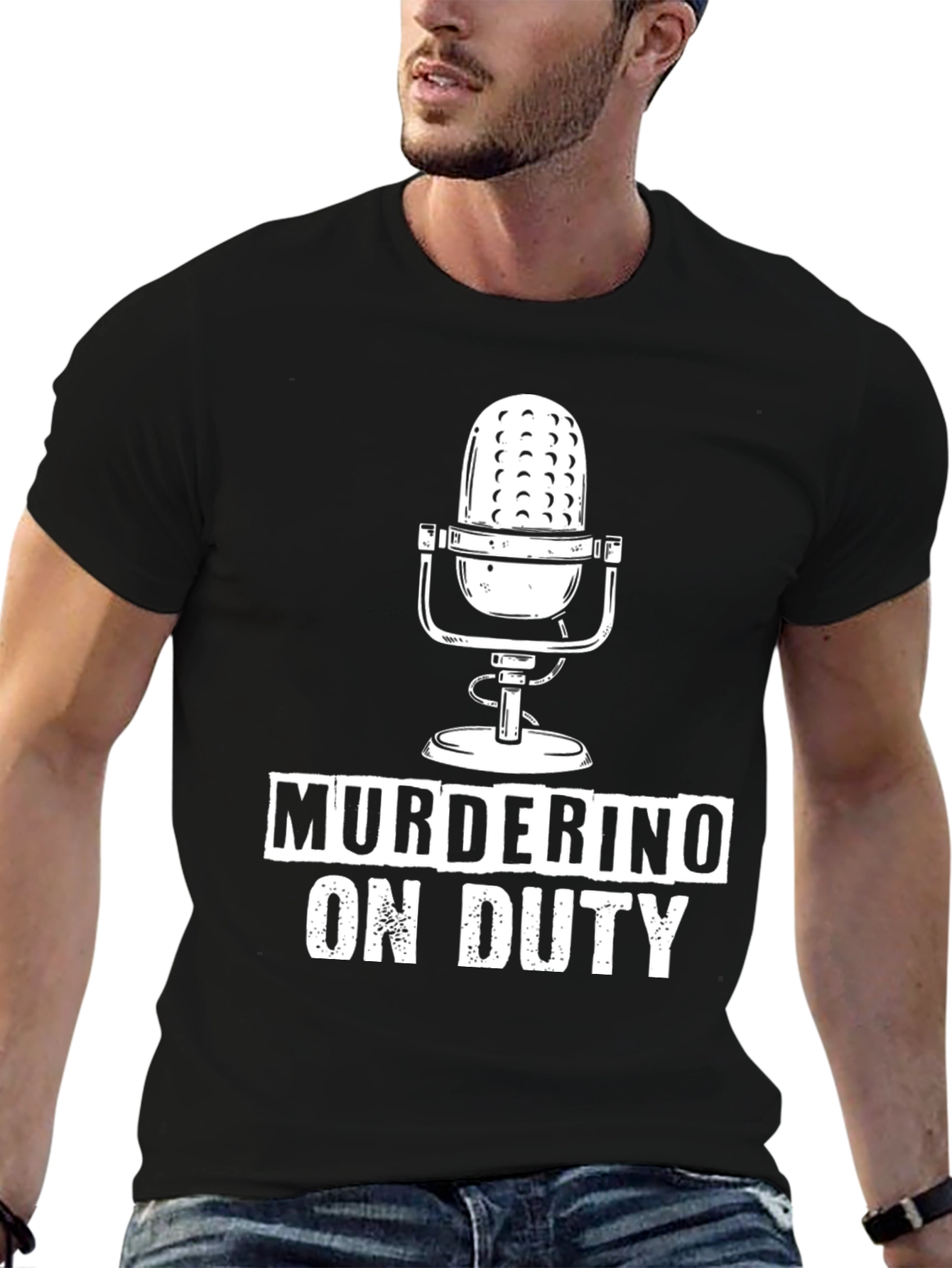 Black Murderino On Duty Graphic T-Shirt - Podcast Fan Tee view 6