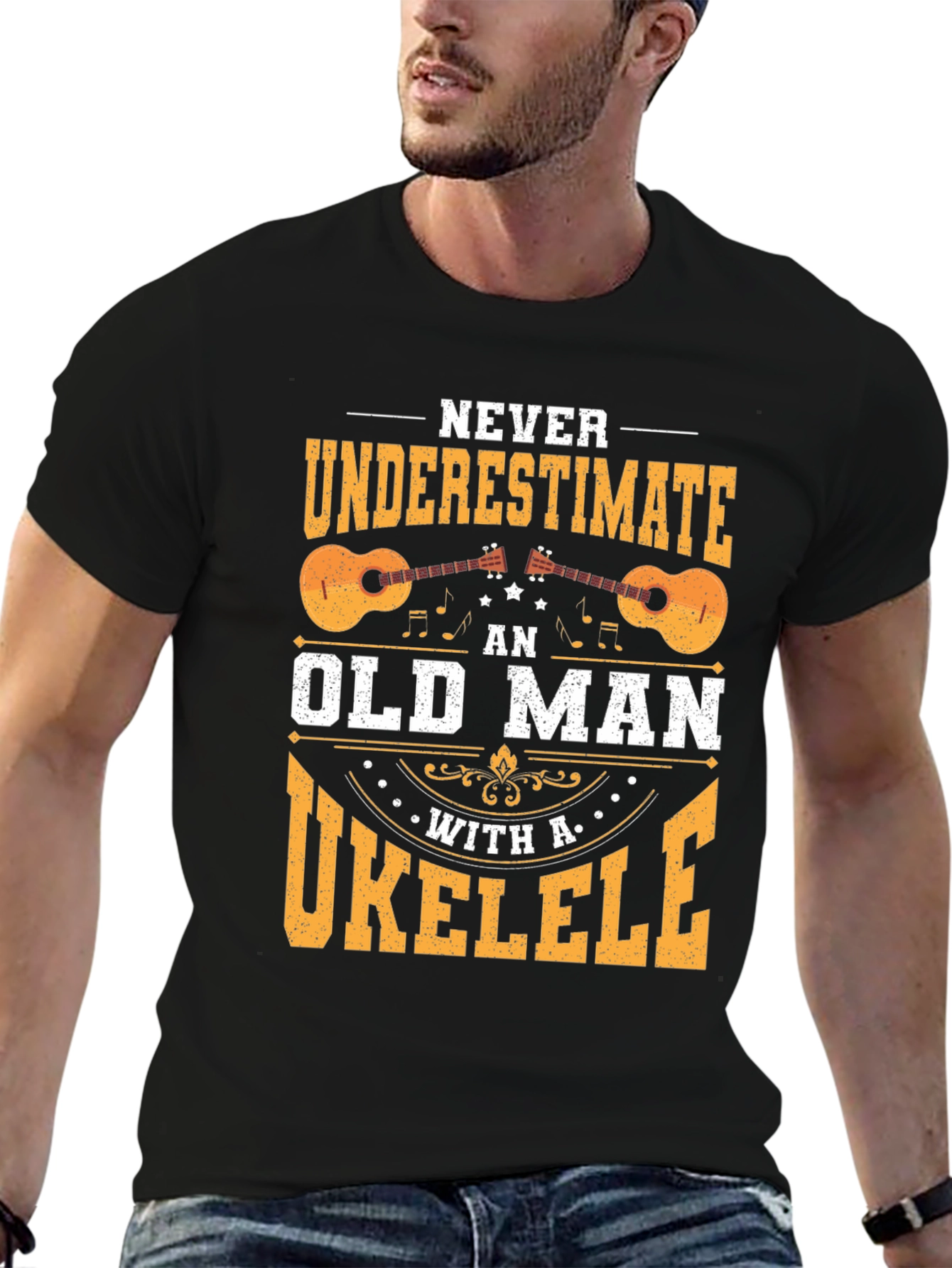 Black Old Man Ukulele T-Shirt view 6