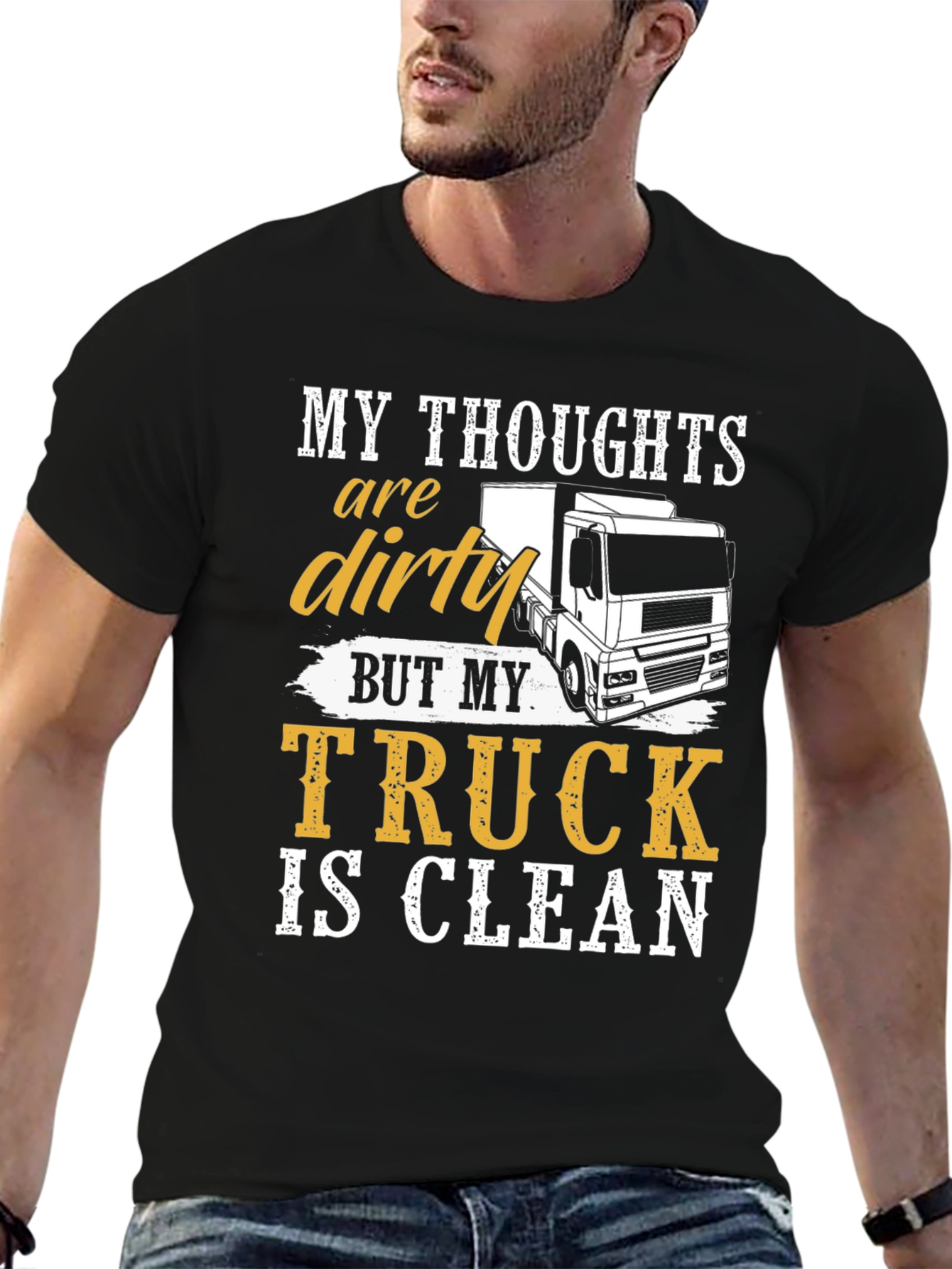 Black Dirty Thoughts Clean Truck Graphic T-Shirt view 6