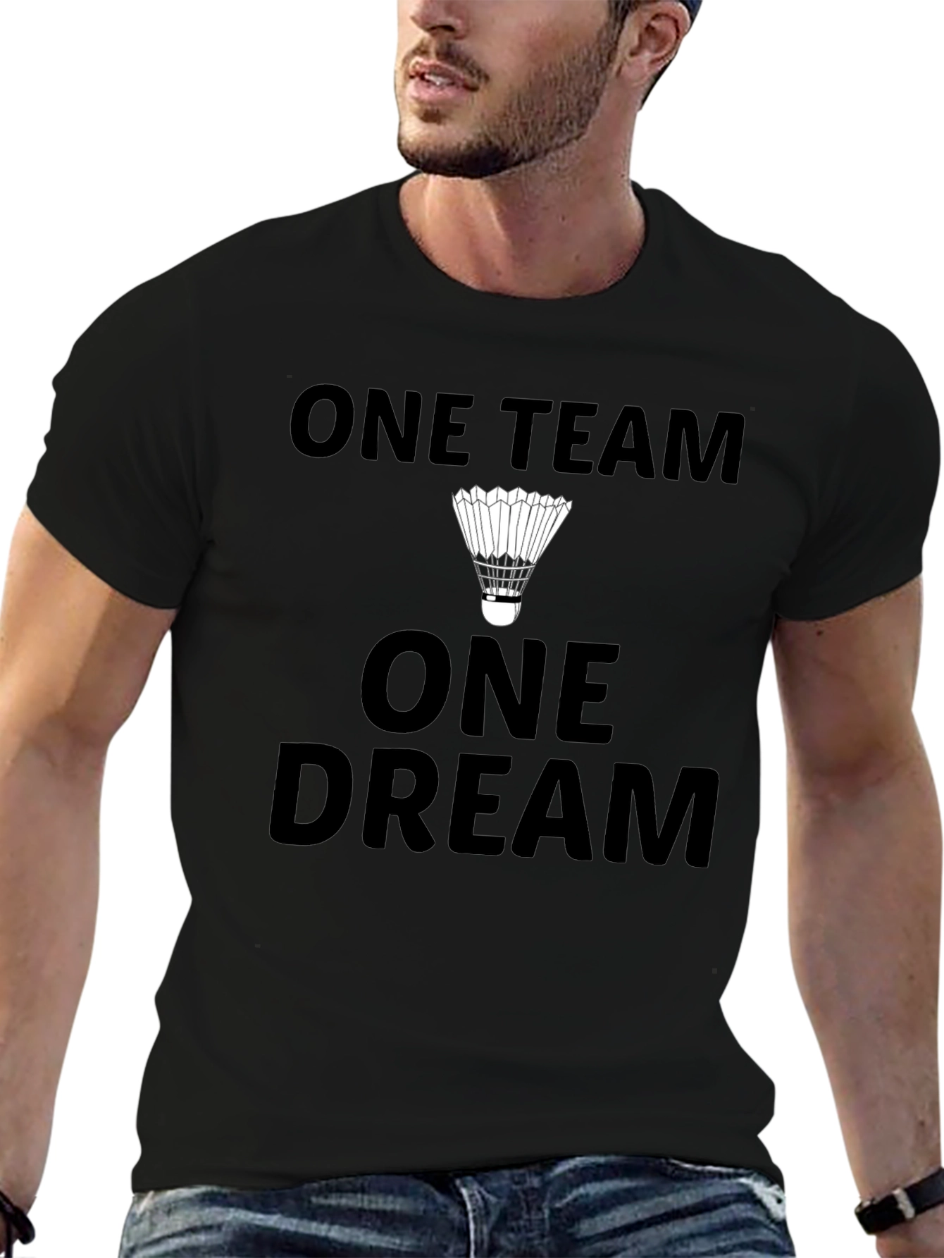 Black One Team One Dream Badminton T-Shirt view 6