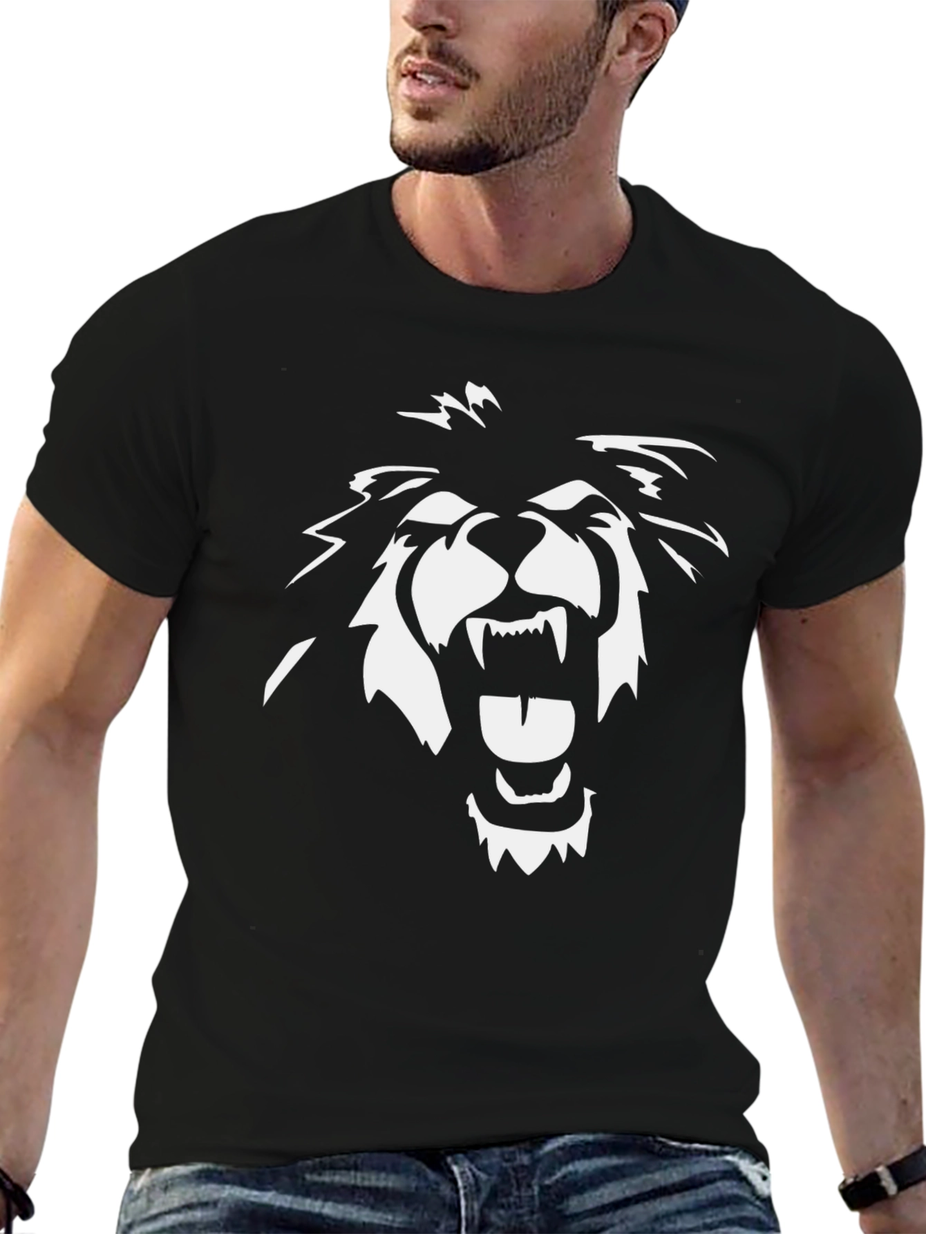 Black Black Graphic Tee - Roaring Lion Design view 6