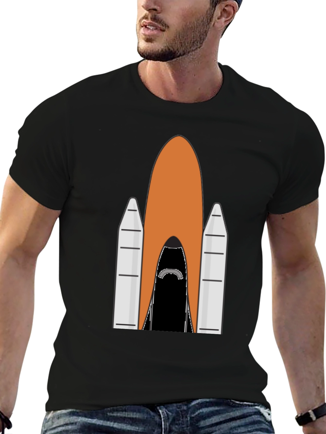 Black Rocket Ship Graphic Tee - Black Cotton T-Shirt view 6