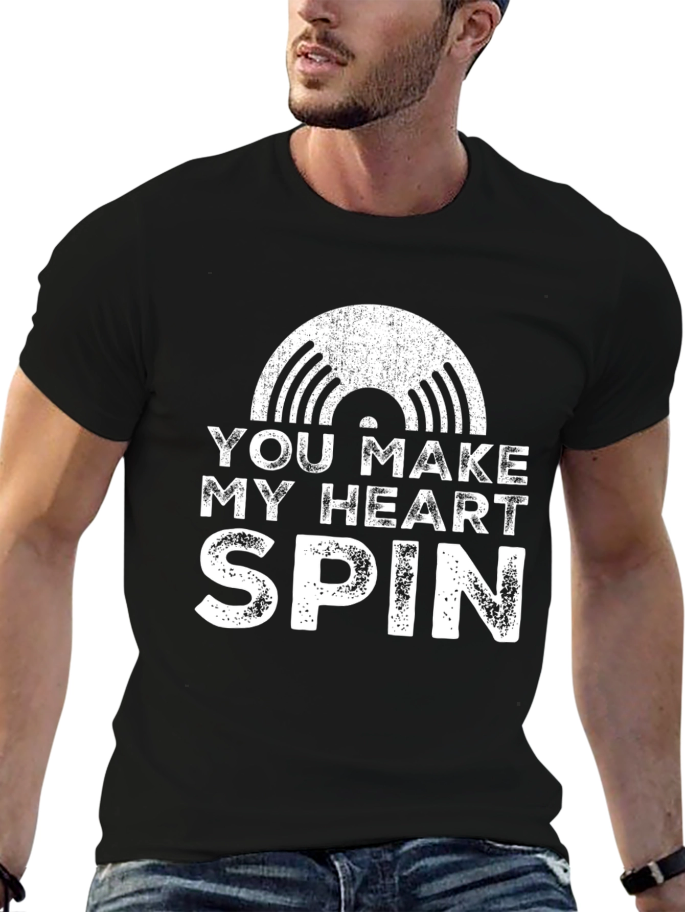 Black You Make My Heart Spin Record Graphic T-Shirt view 6