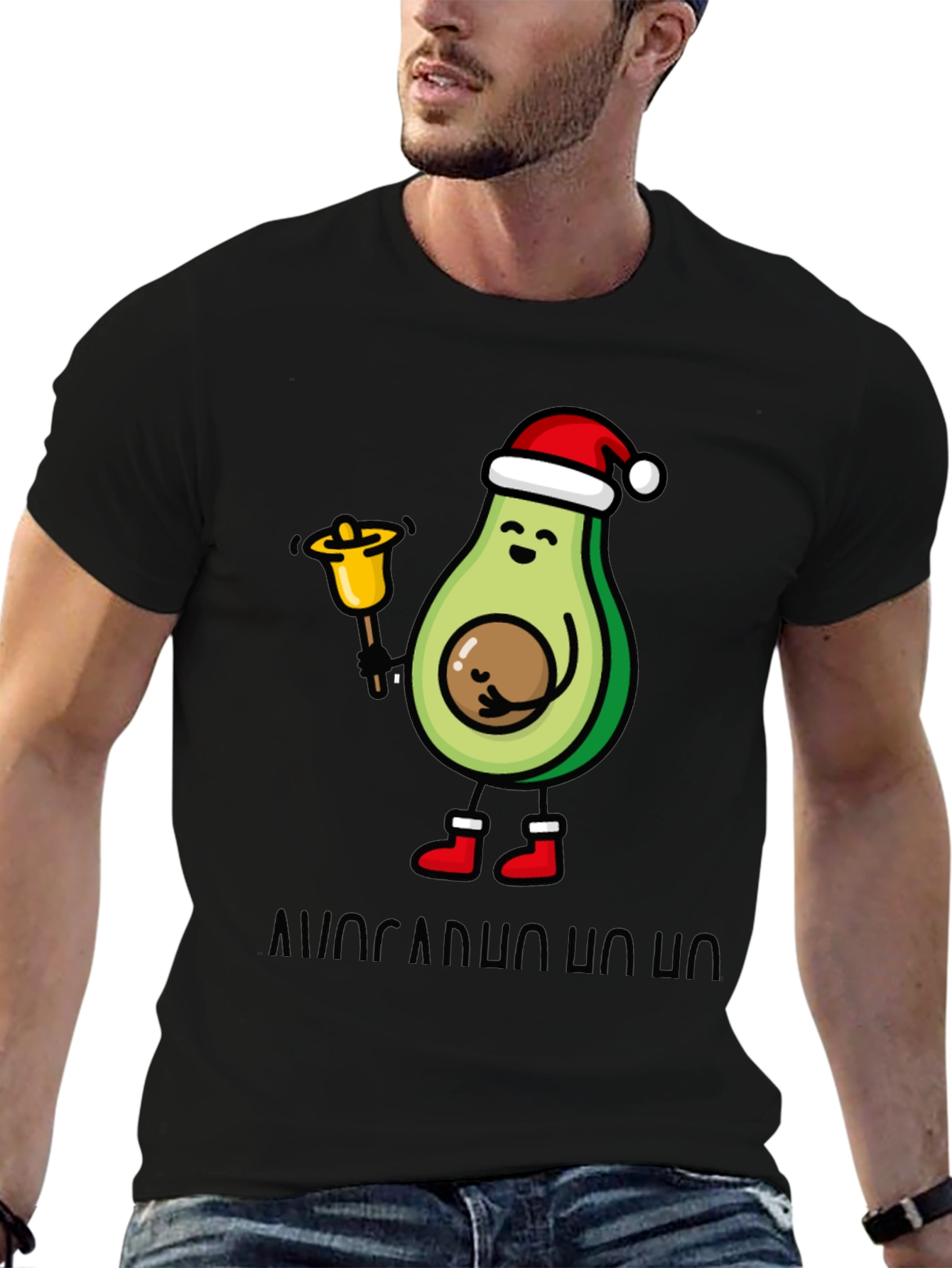 Black Festive Avocado Christmas T-Shirt view 6