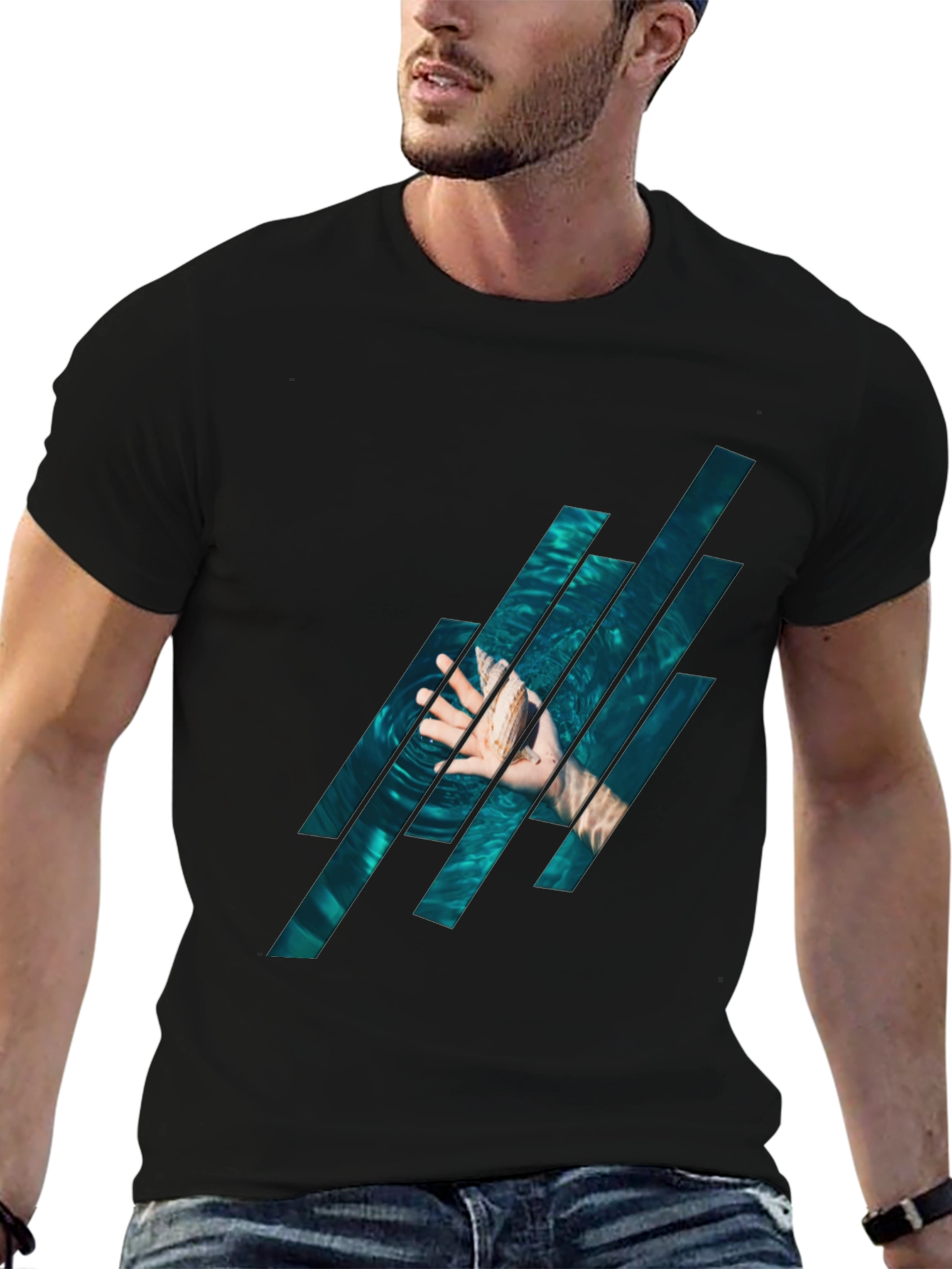 Black Abstract Water Graphic Black T-Shirt view 6
