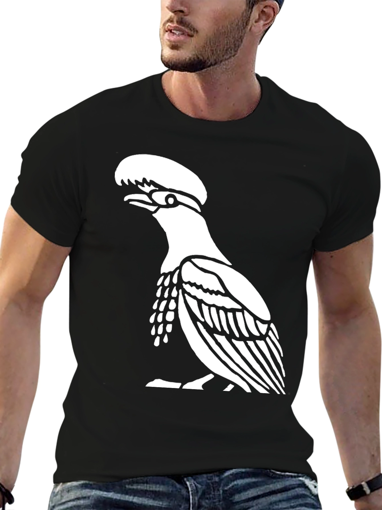 Black Black T-Shirt with Bird Design view 6