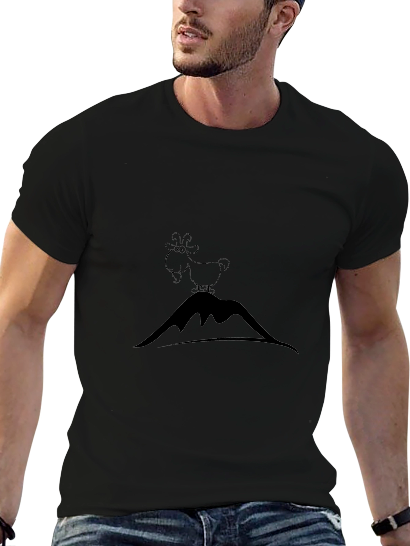 Black Black T-Shirt with Mountain Goat Design view 6