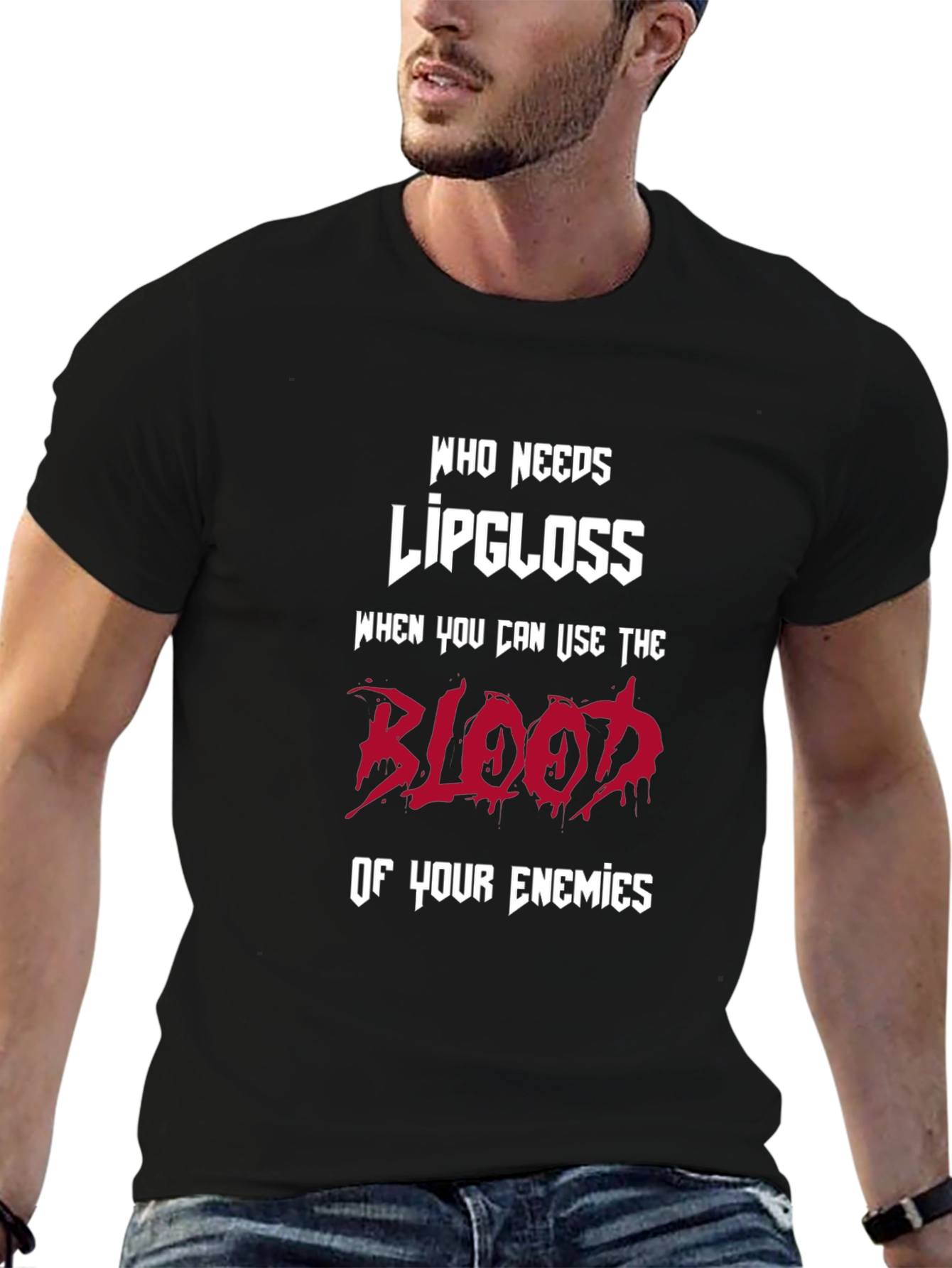 Black Humorous Graphic T-Shirt: Blood of Enemies view 6