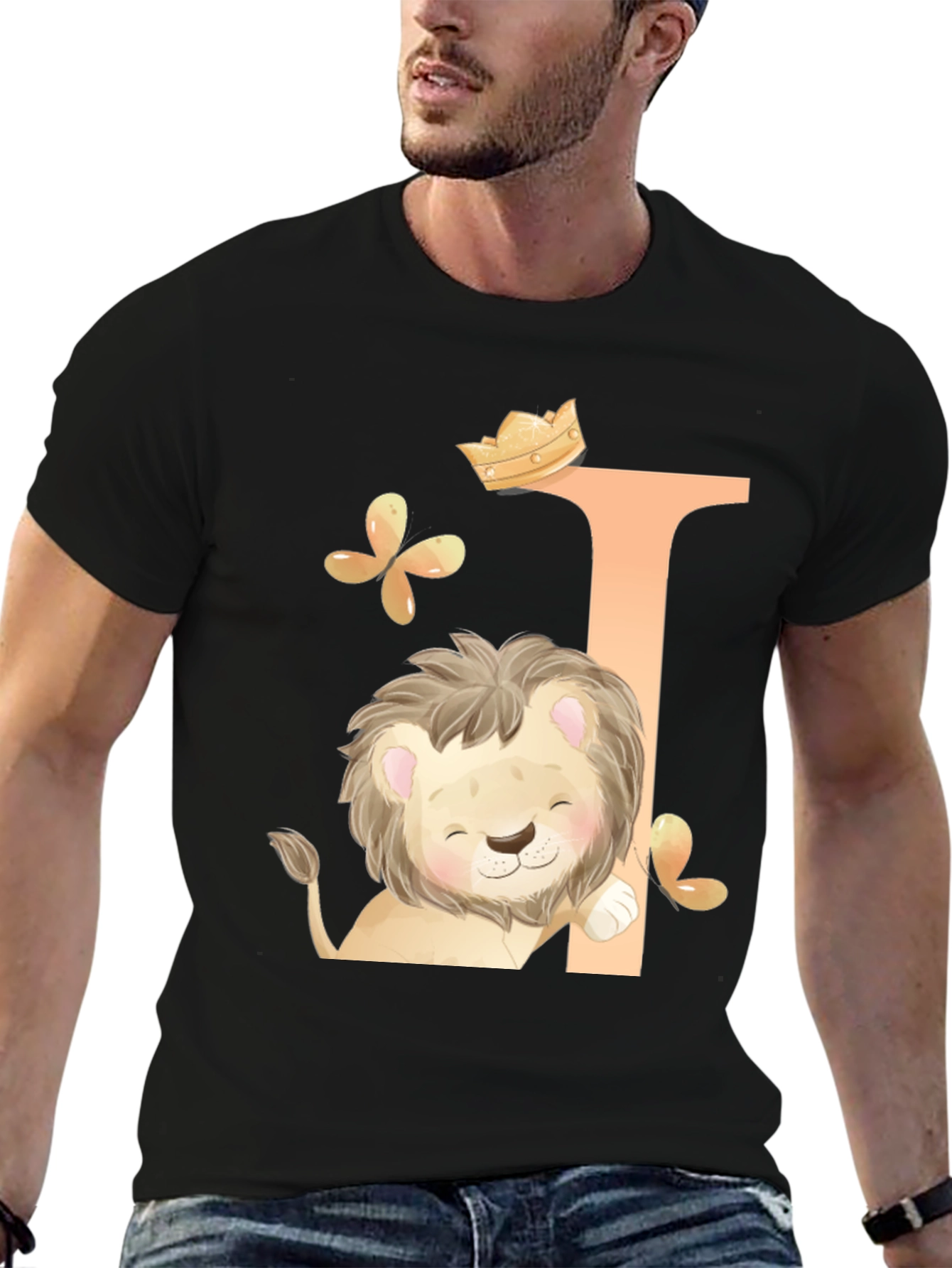 Black Cute Lion King Black T-Shirt view 6