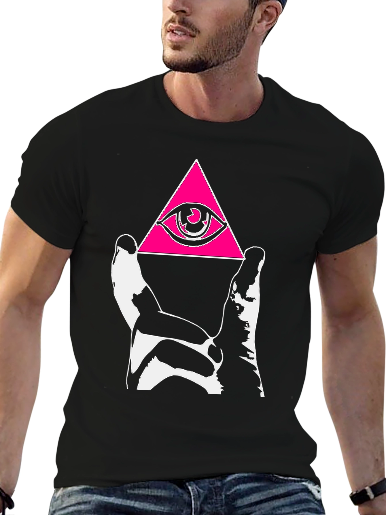 Black Illuminati Eye Pyramid Graphic Tee - Black view 6
