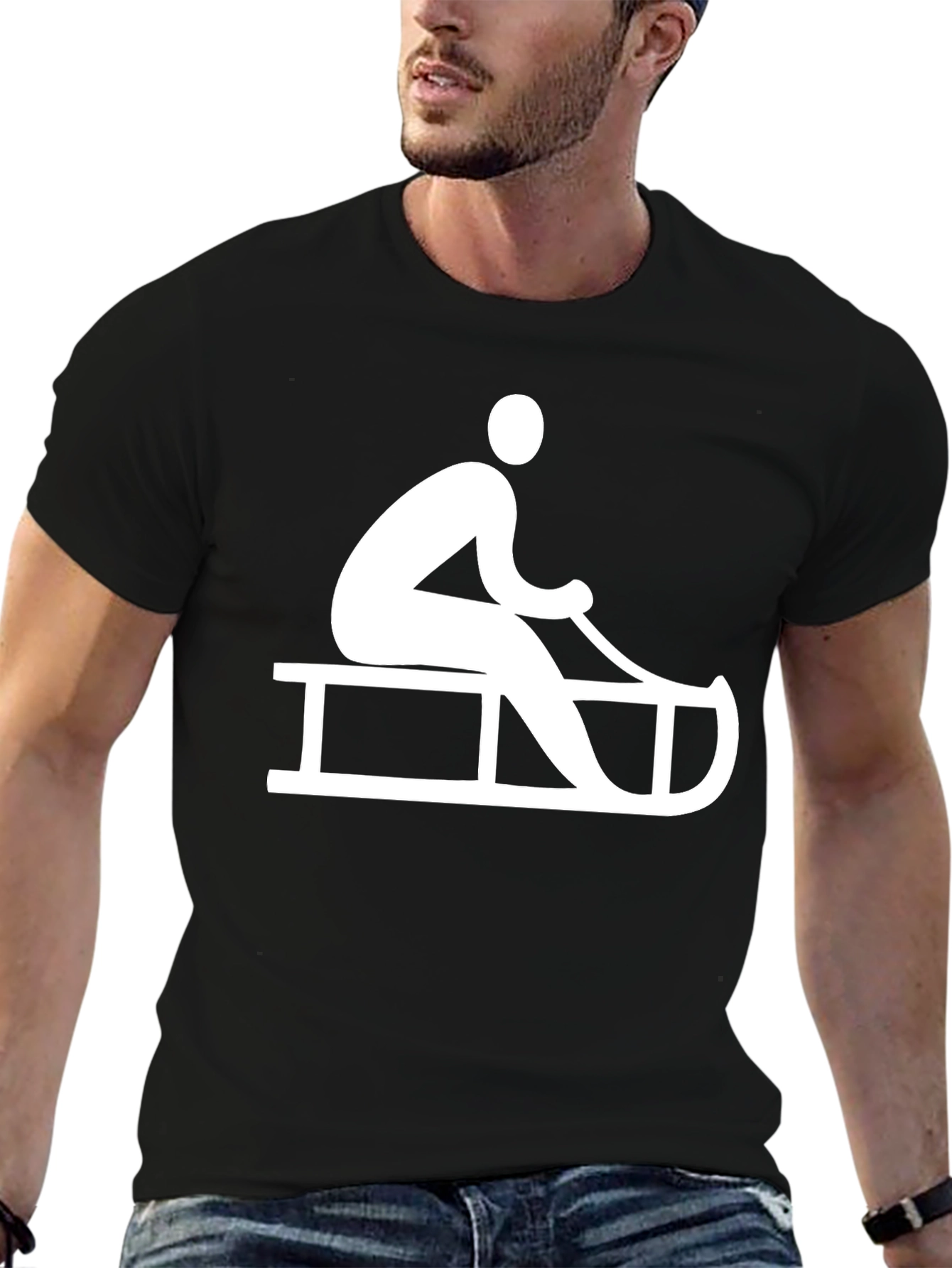 Black Sledding Graphic Tee - Winter Fun T-Shirt view 6