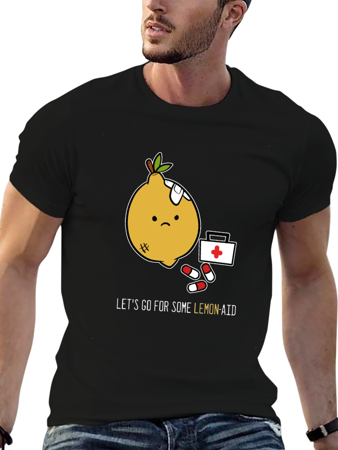 Black Funny Lemon Aid T-Shirt - Get Well Soon view 6