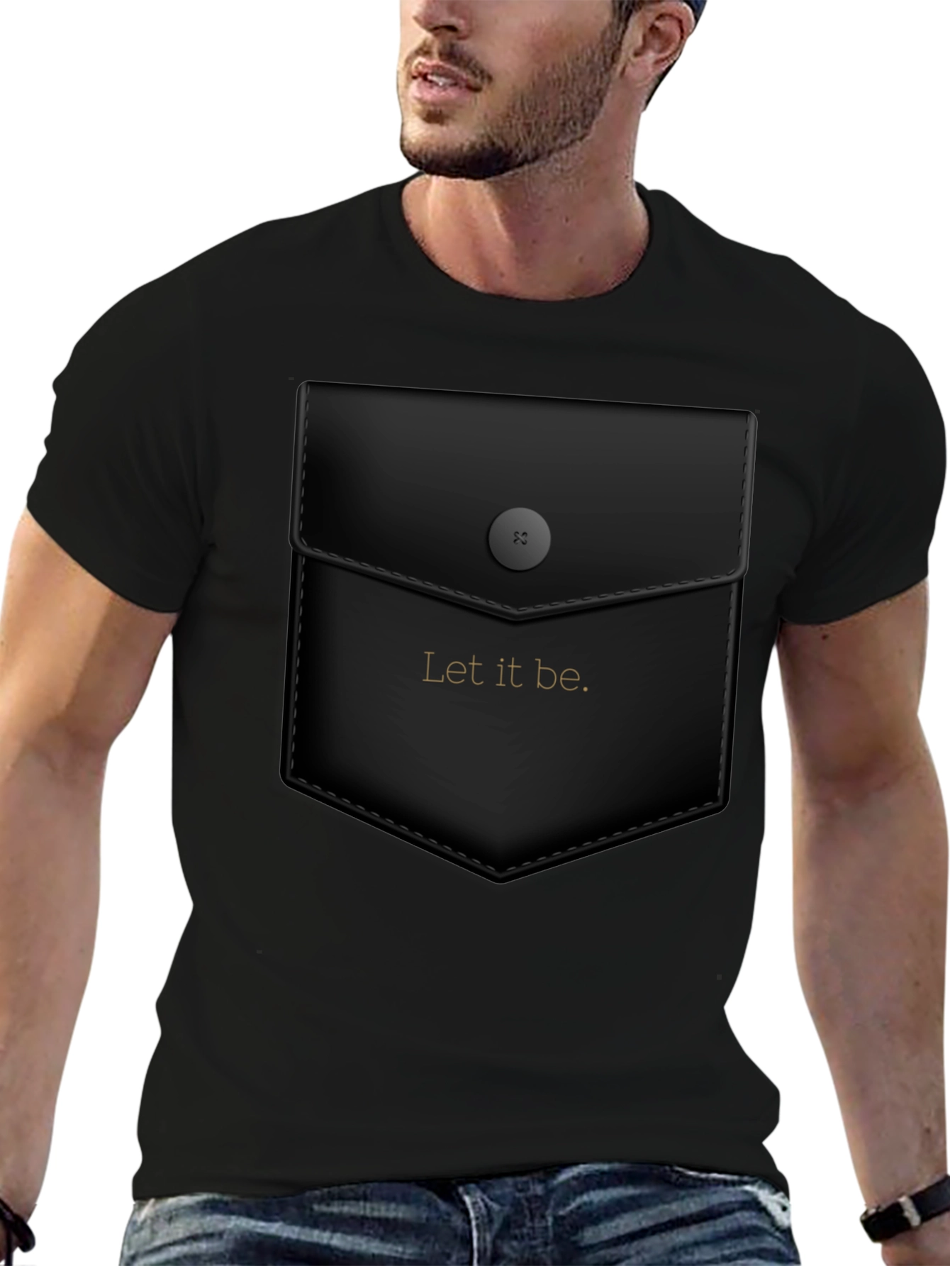 Black Let it Be Graphic Tee - Unique Faux Pocket Design view 6