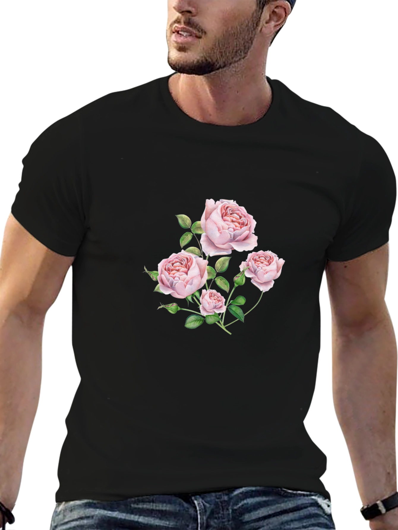 Floral Rose Graphic Black T-Shirt - 6