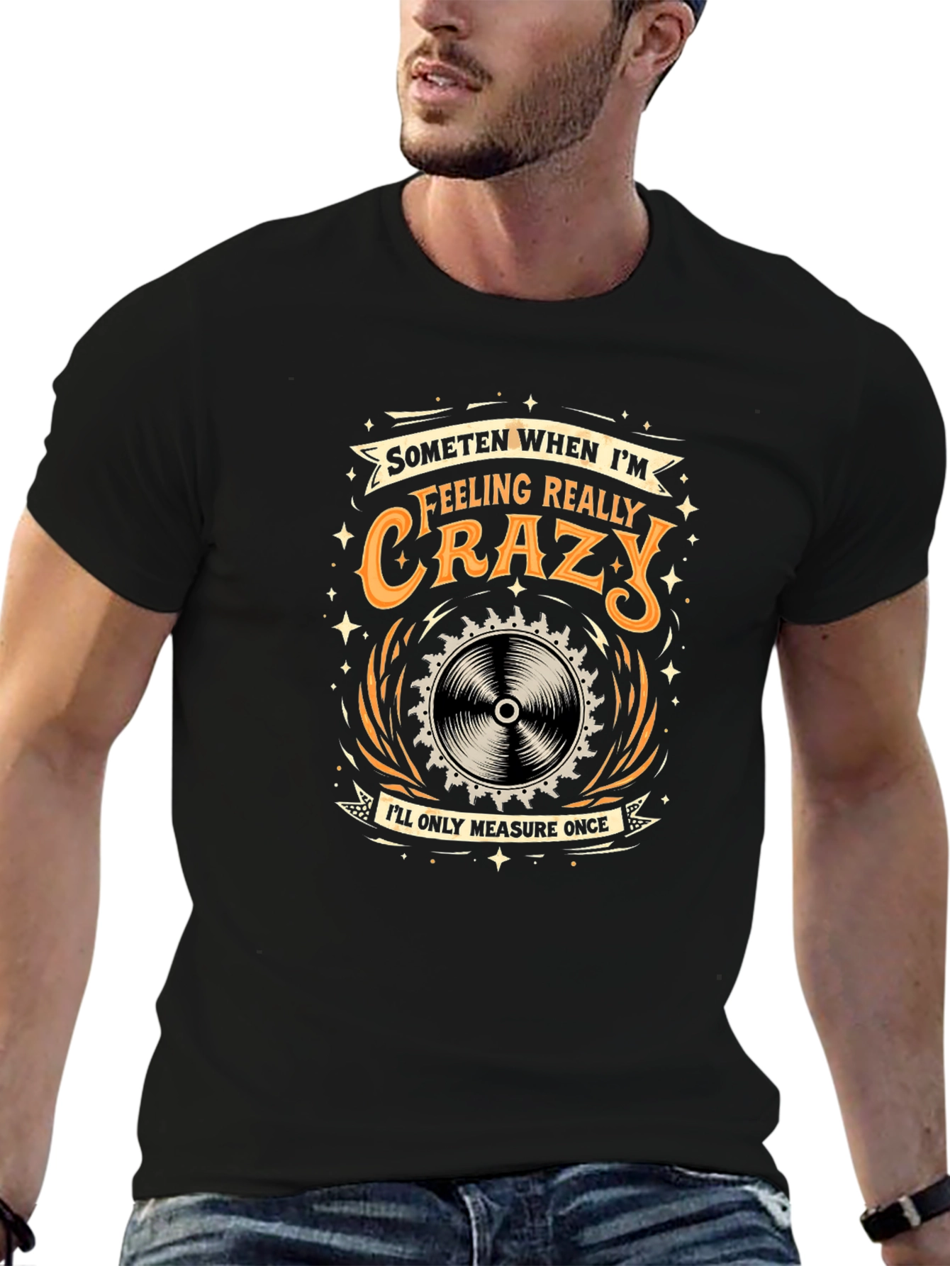 Black Crazy Measure Once Black Graphic T-Shirt view 6
