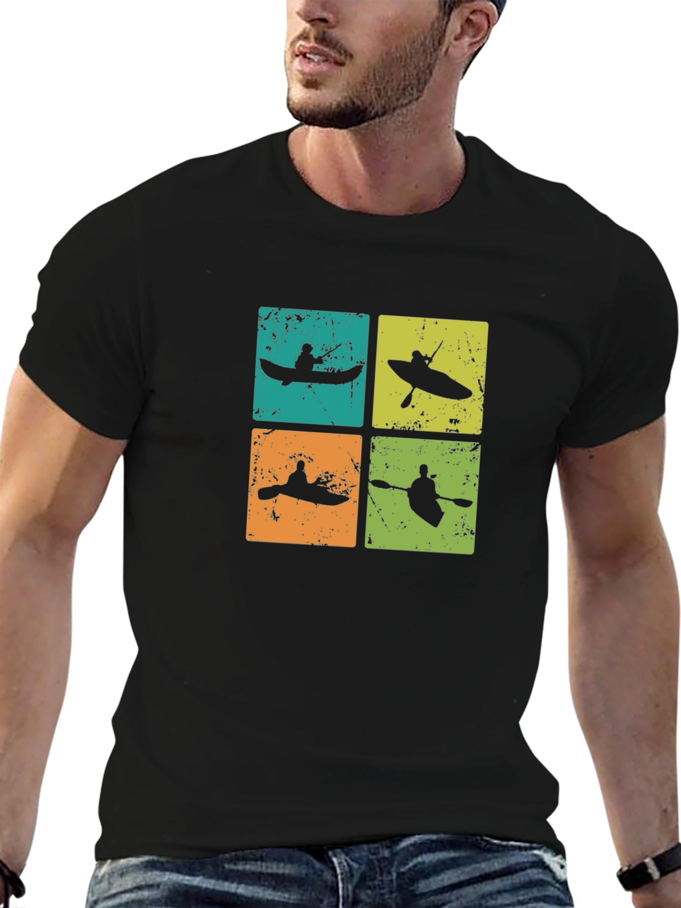 Black Retro Kayak Silhouette Graphic T-Shirt - Paddling Adventure Tee view 6