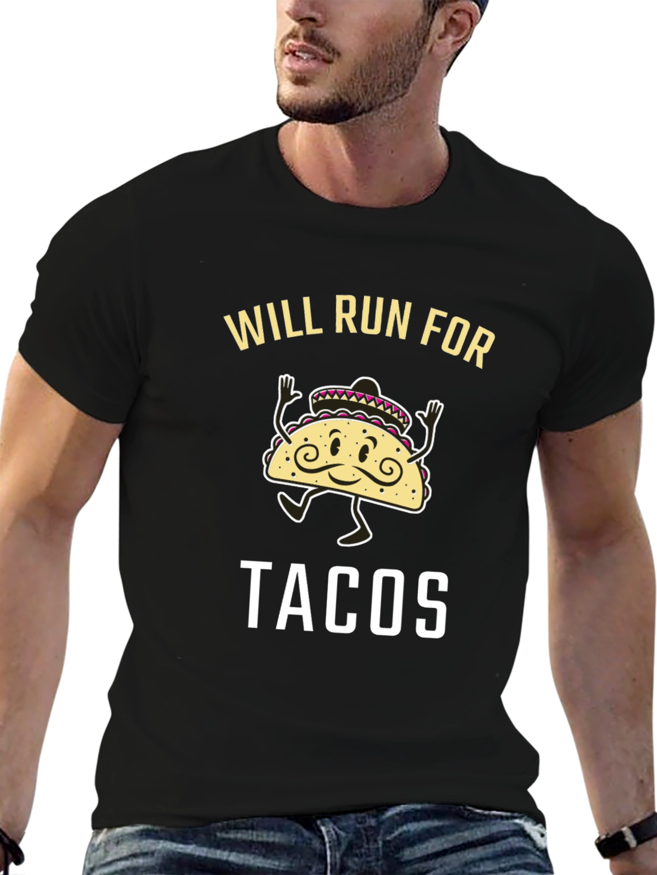 Black Will Run for Tacos Black Graphic Tee view 6