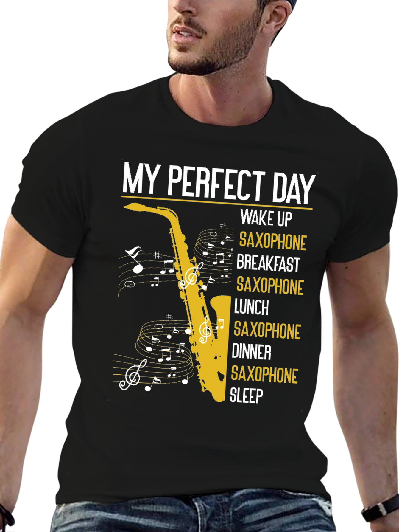 Black My Perfect Day Saxophone T-Shirt view 6