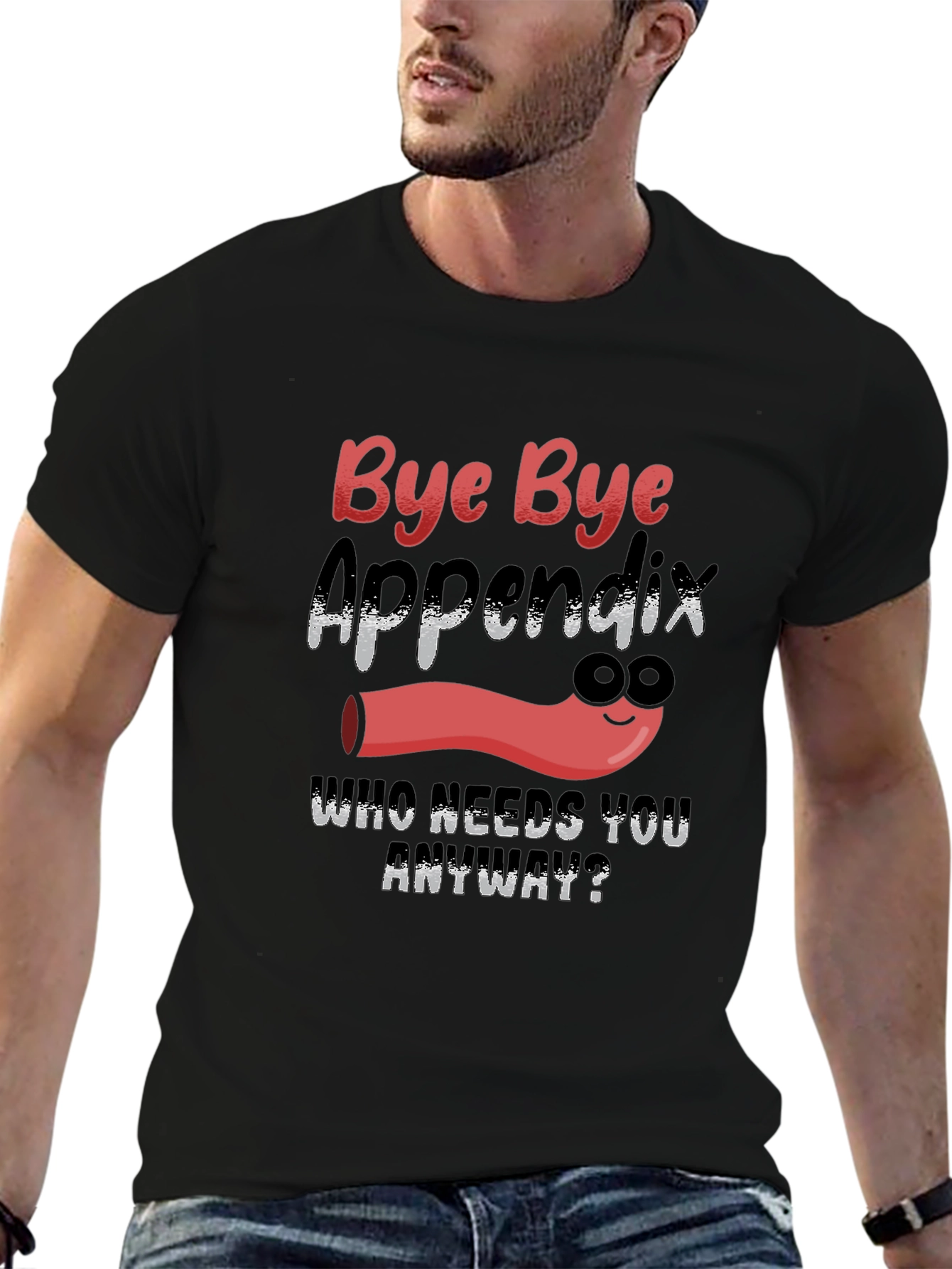 Black Bye Bye Appendix Funny Recovery T-Shirt view 6