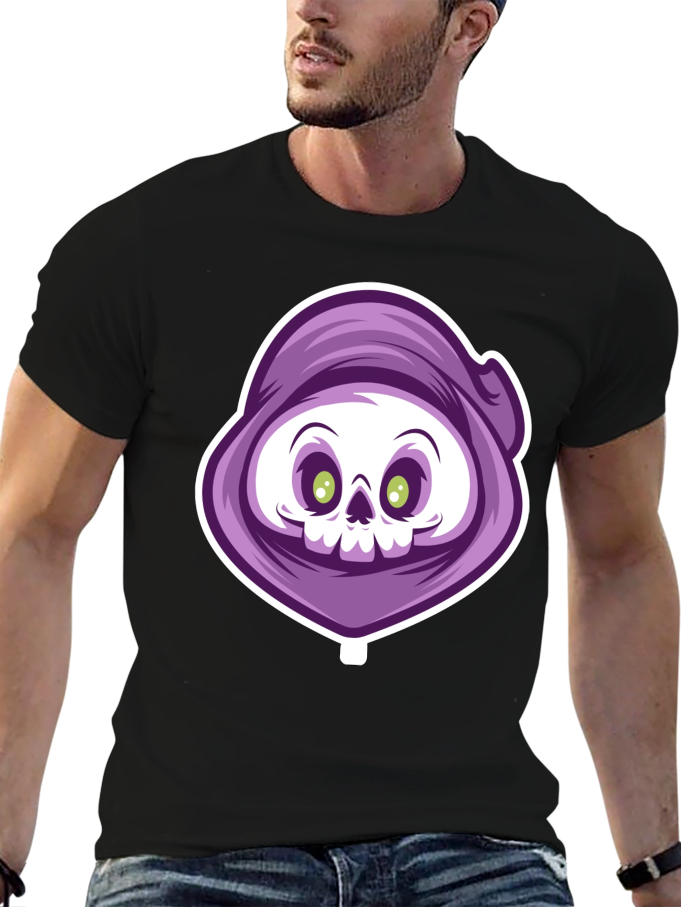 Black Grim Reaper Cartoon Graphic T-Shirt view 6