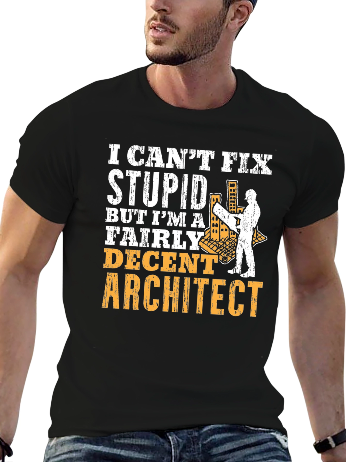 Black Architect Humor Graphic Tee - Can't Fix Stupid view 6