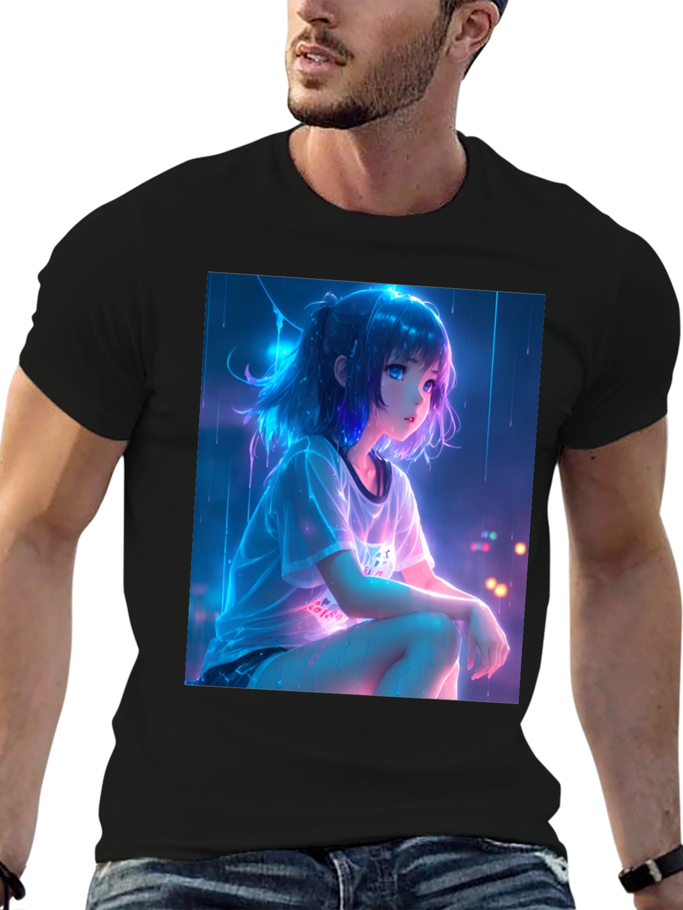 Black Anime Girl Graphic Black T-Shirt view 6