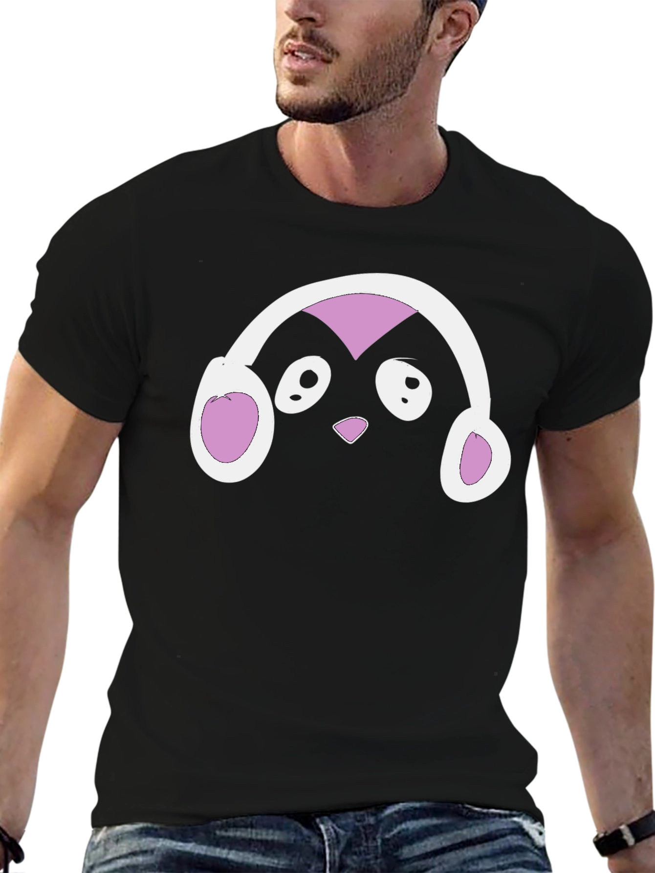 Black Cute Penguin DJ Graphic T-Shirt view 6