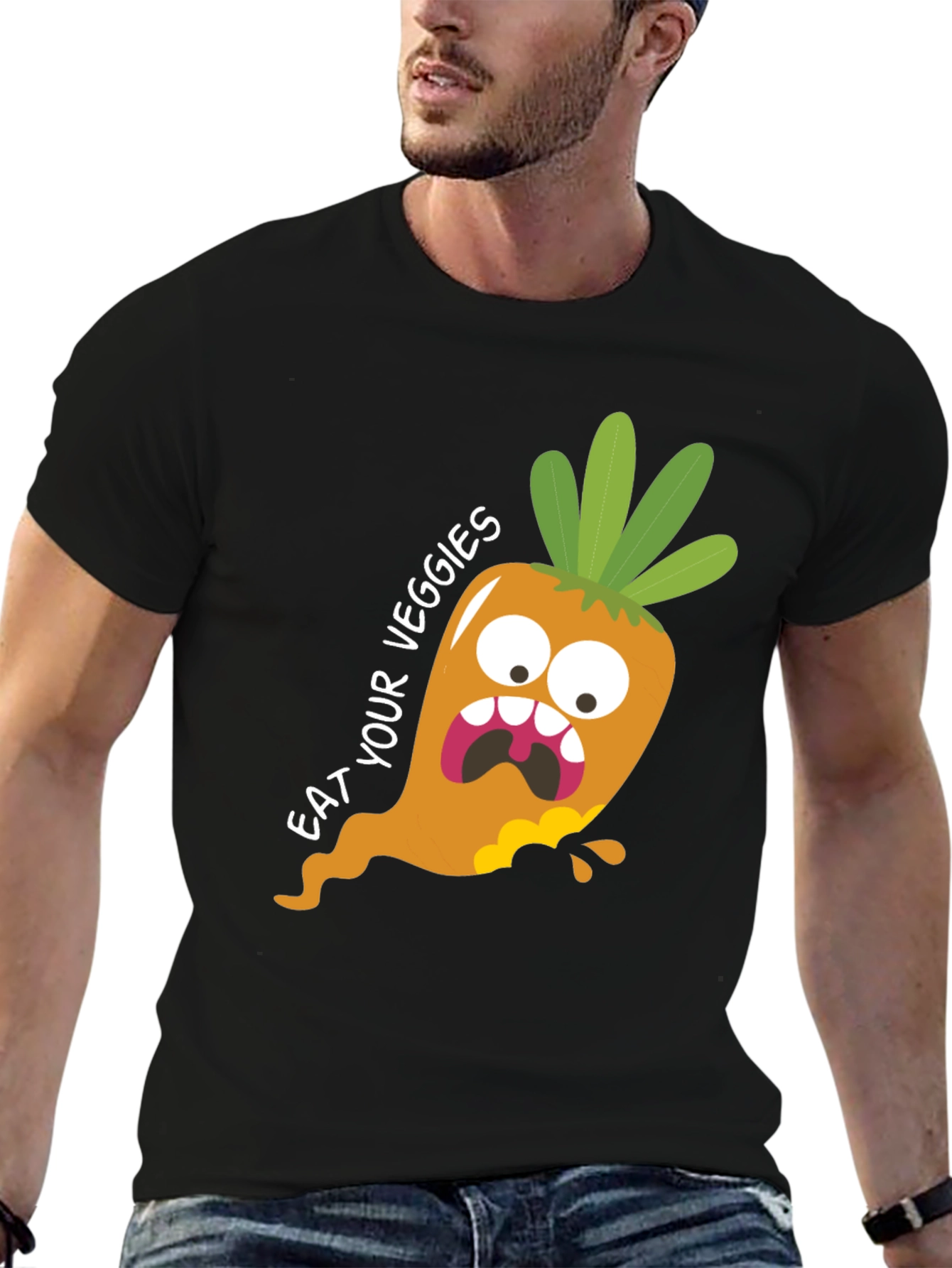 Black Eat Your Veggies T-Shirt: Funny Carrot Graphic Tee view 6