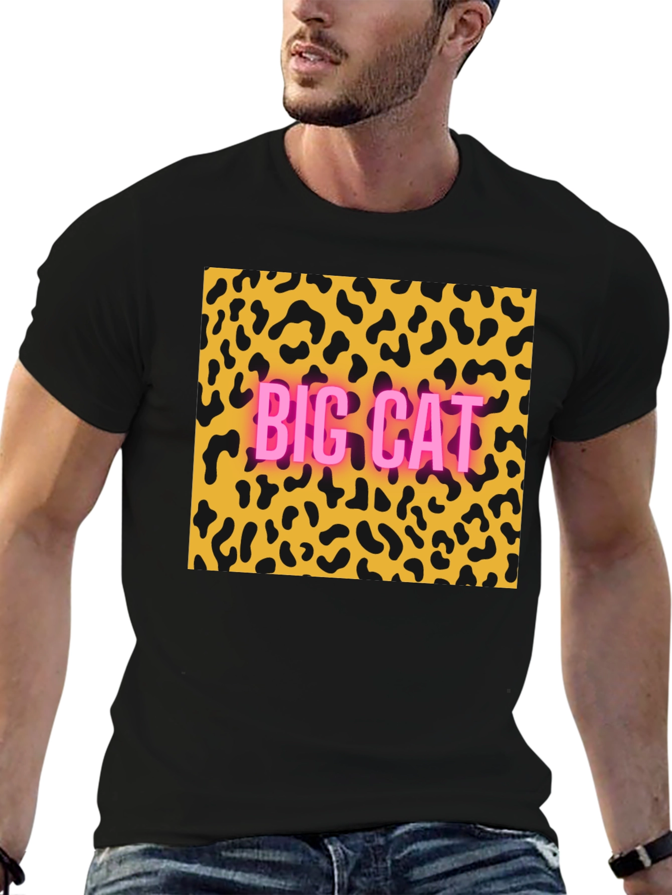 Black Big Cat Leopard Print Graphic Tee view 6