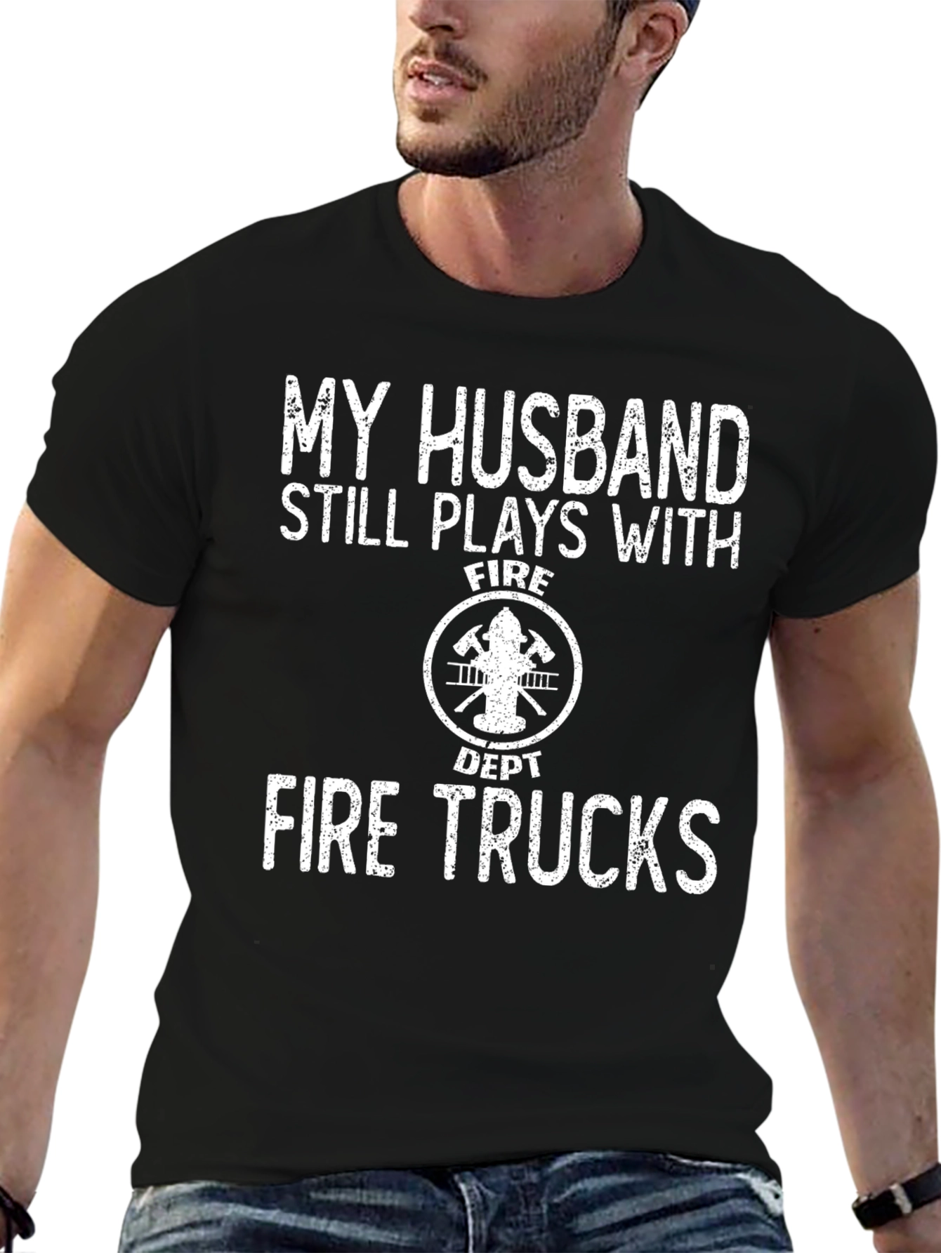 Black Firefighter Husband Graphic T-Shirt view 6
