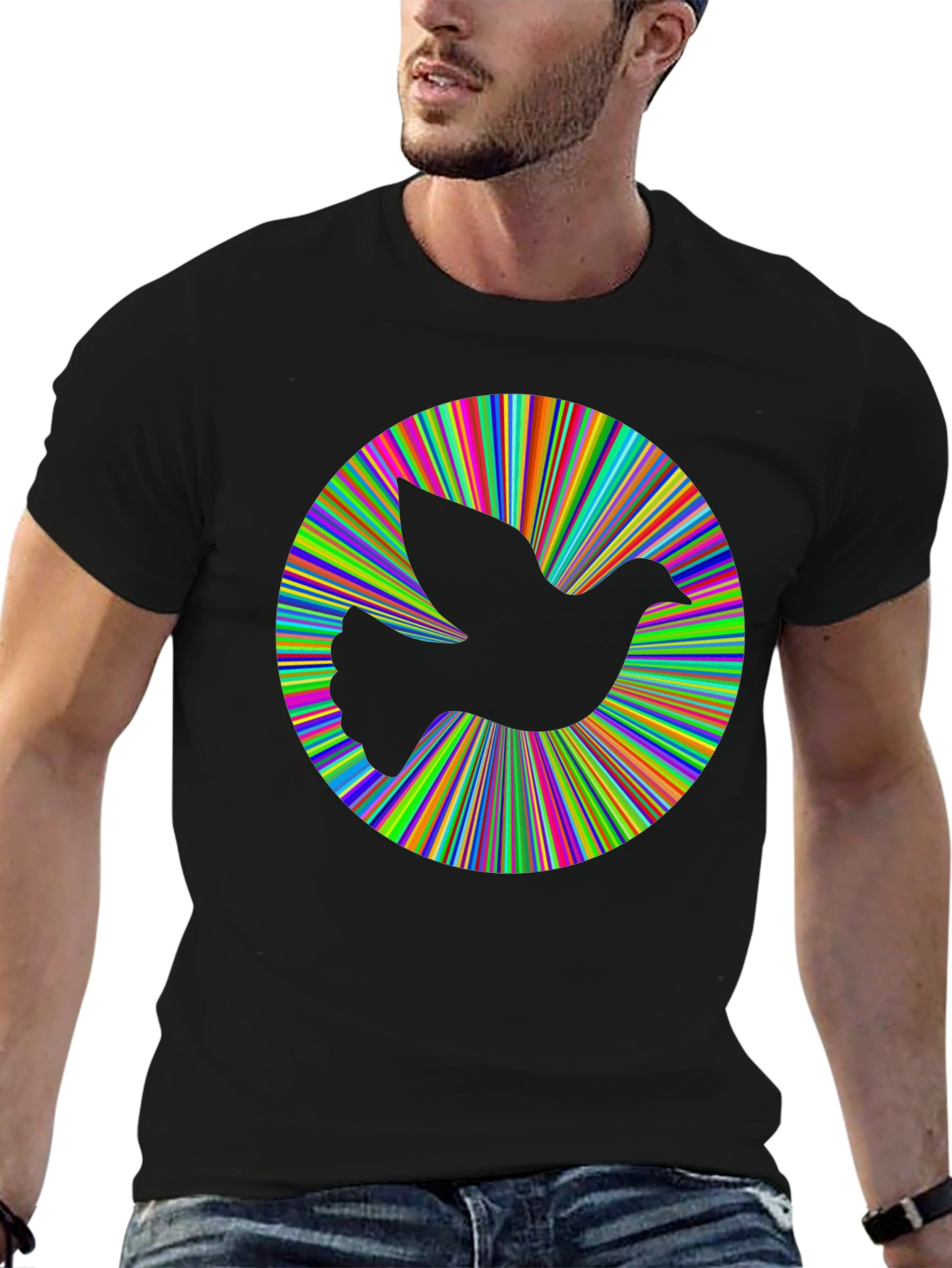 Black Peace Dove Graphic Tee - Vibrant Colors, Soft Cotton Blend view 6