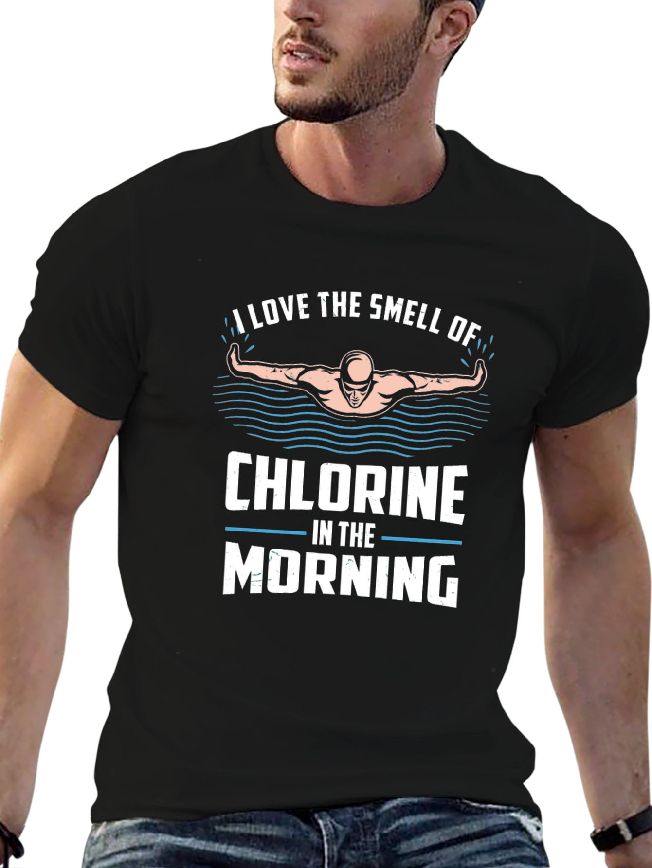 Black Chlorine in the Morning Swimmer T-Shirt view 6