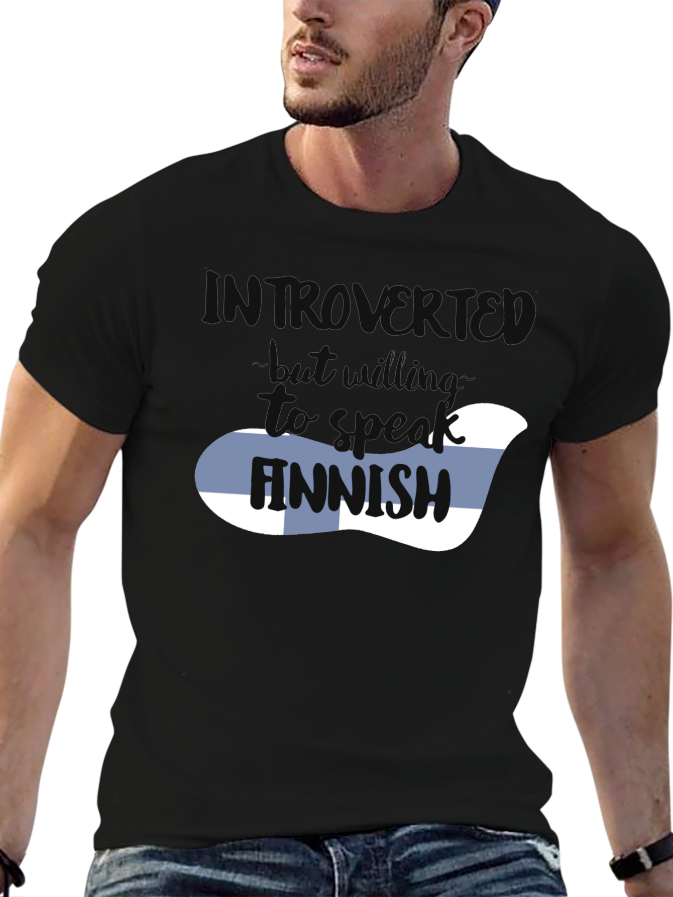 Black Introvert Finnish T-Shirt - Funny Graphic Tee view 6