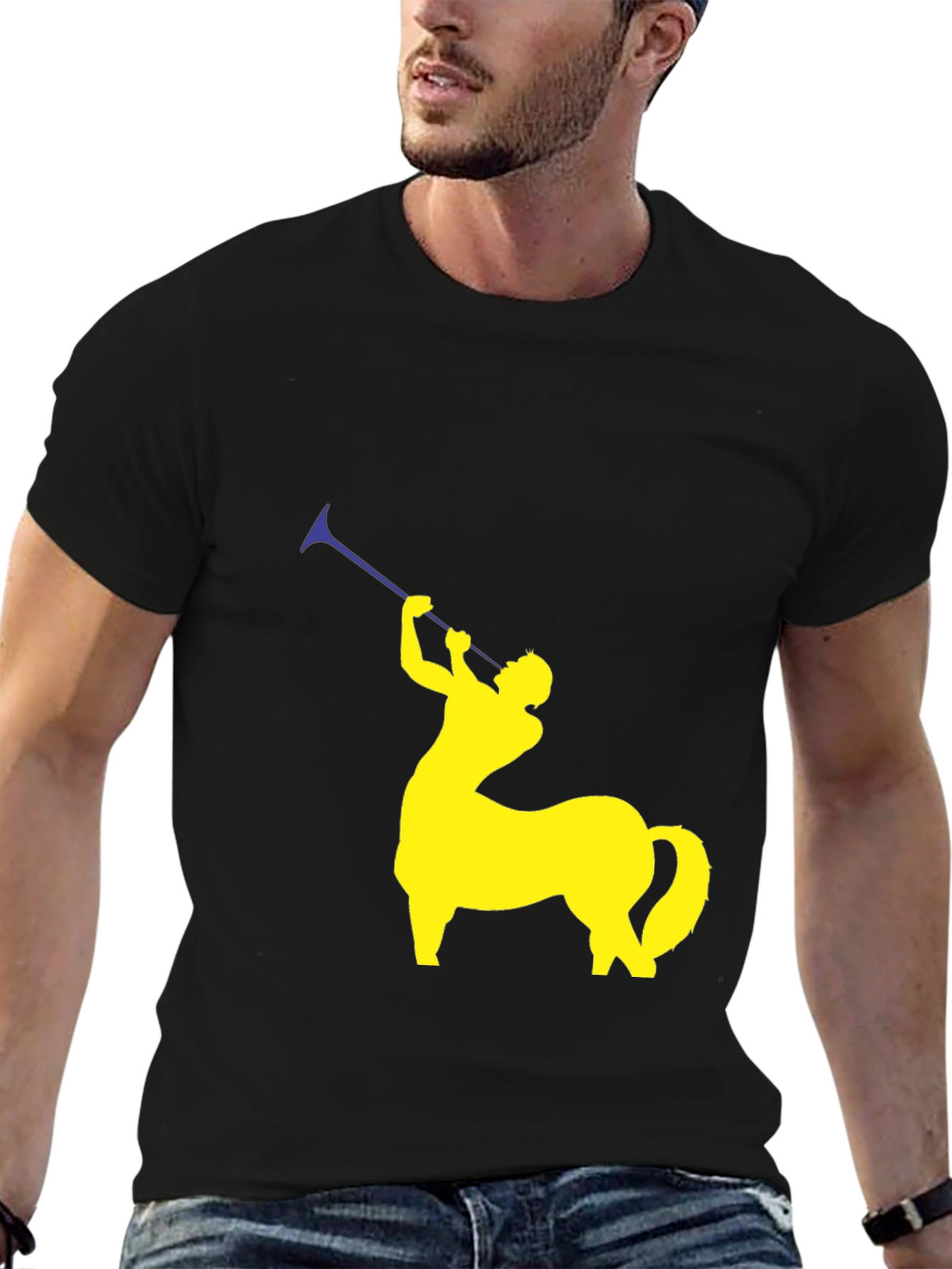 Black Centaur Trumpeter Graphic Tee - Black Cotton Shirt view 6