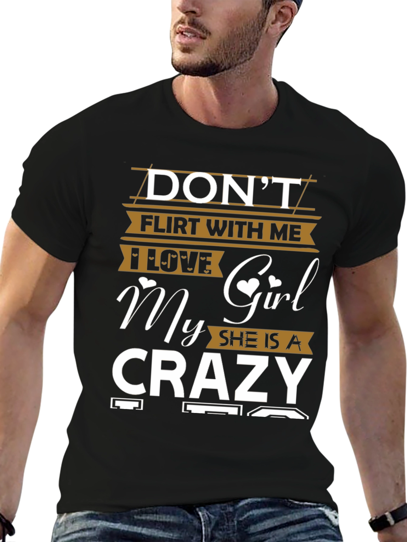 Black Don't Flirt Crazy Girl Black Graphic T-Shirt view 6