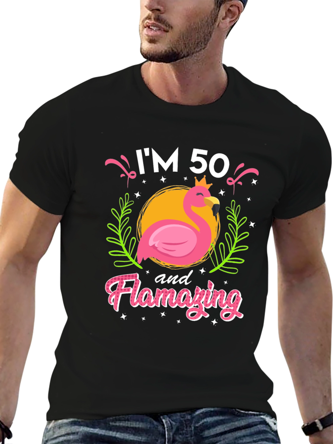 Black I'm 50 and Flamazing T-Shirt view 6