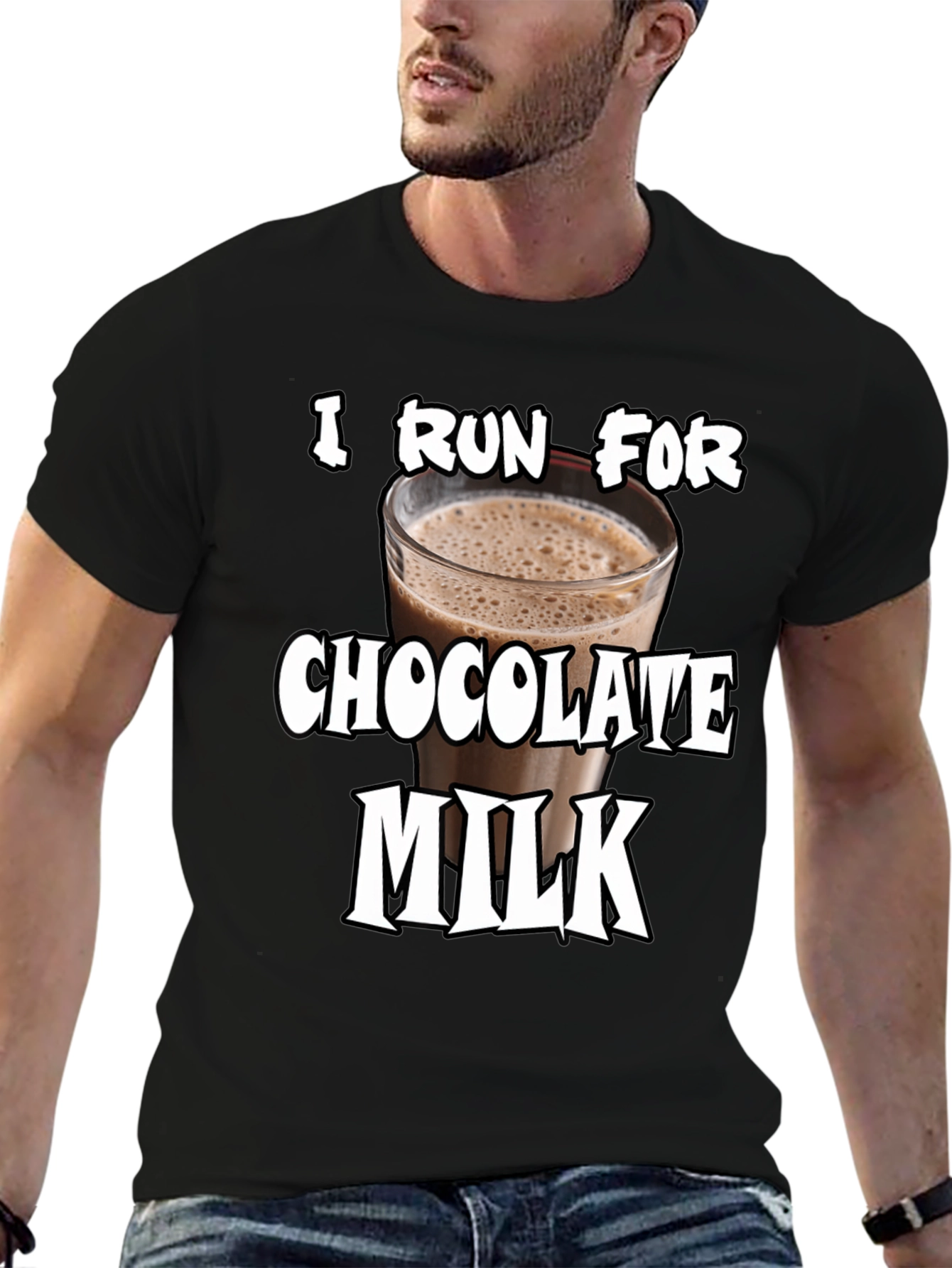 Black I Run For Chocolate Milk T-Shirt - Funny Workout Tee view 6
