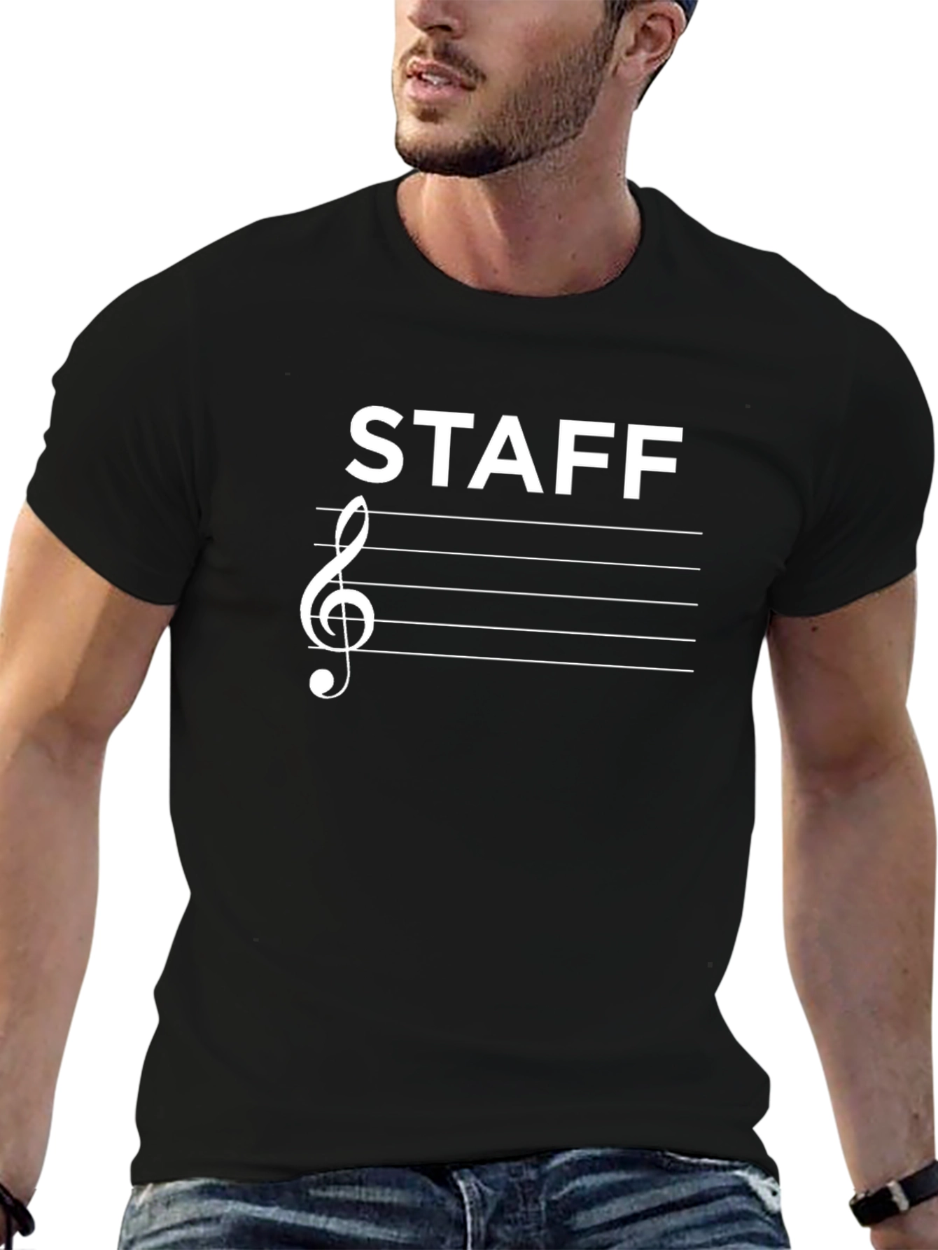Black Staff Music Note T-Shirt - Band Teacher Tee view 6